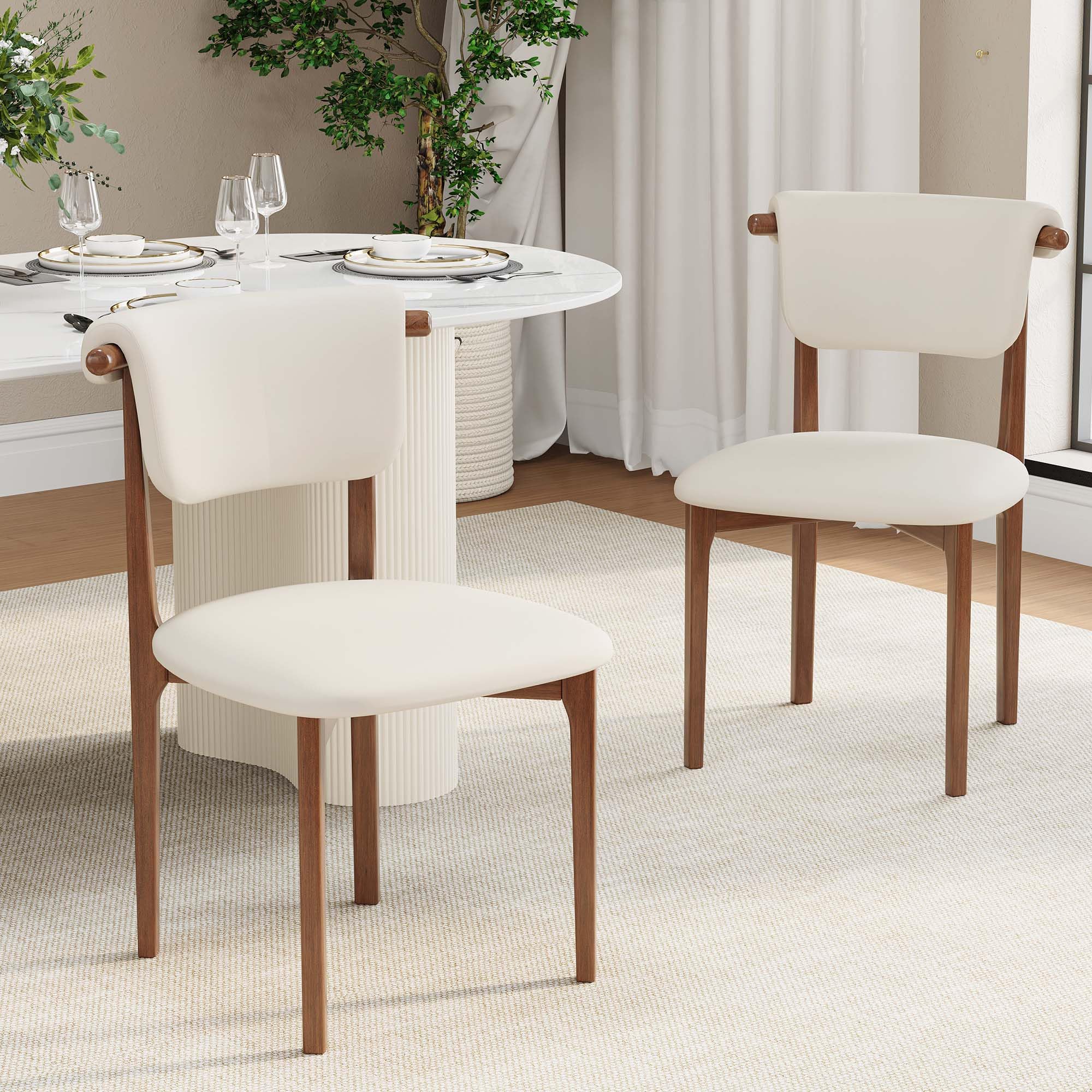 Dining Chairs Set of 2, Modern Kitchen Chairs with Plush High-Density Foam & Waterproof Faux Leather, Solid Wood Legs, No Assembly Required –