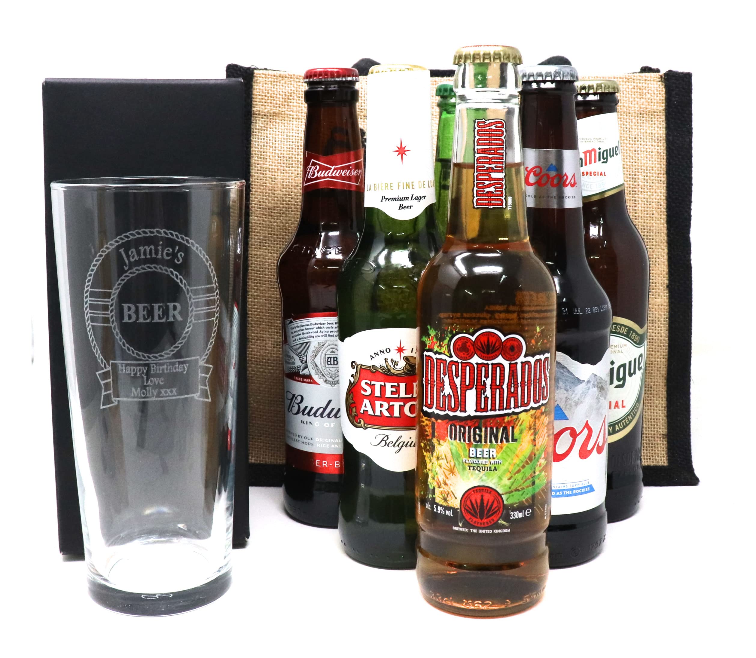 Regalo Personalised Engraved Beer Design Pint Glass & 6 Bottles of Beer Gift Set in Gift Bag for Dad & Grandad at Christmas | Son's 18th & 21st Birthday | for Daddy on Father's Day | 5% vol