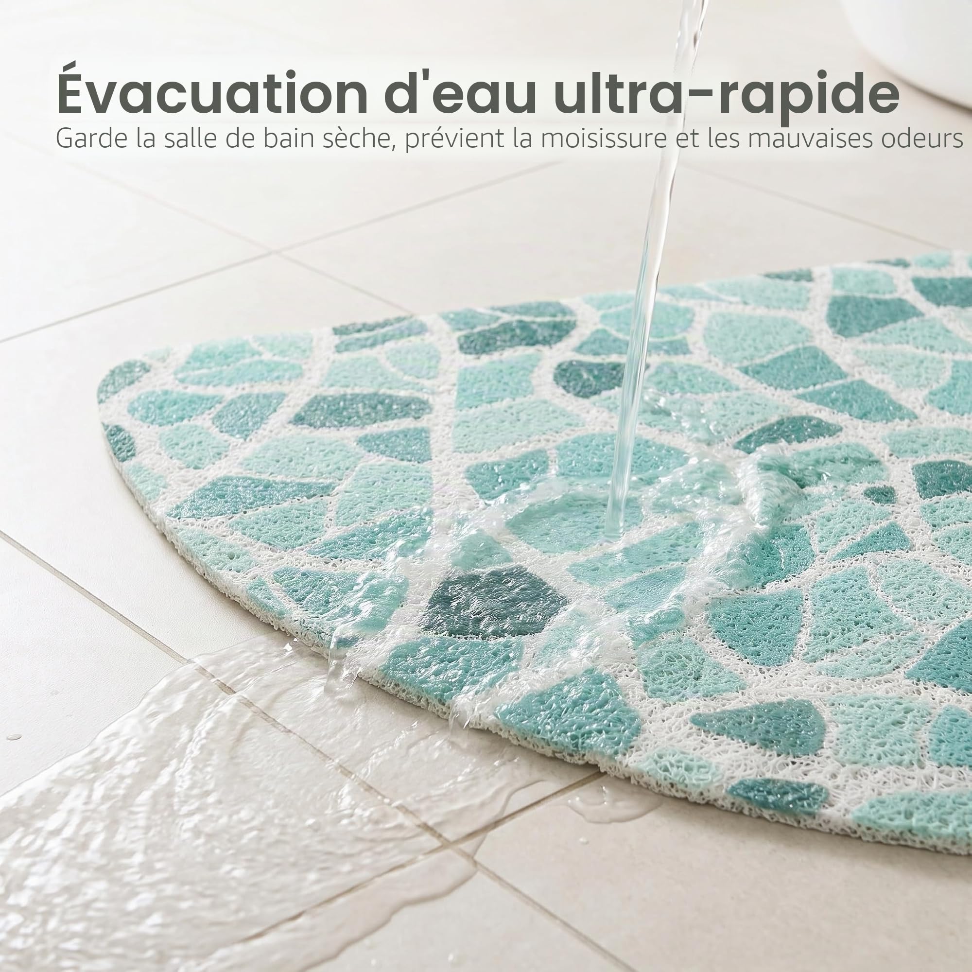 Tapis de douche d'angle antidérapant anti-moisissure, 70 x 70 cm Tapis de douche triangulaire en loofa pour l'intérieur de la douche, Tapis de douche quadrant en PVC souple avec évacuation pour