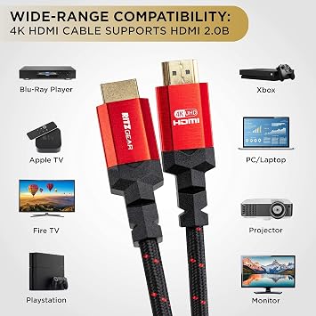 Ritz Gear 4K HDMI Cable 6ft [5 Pack] Braided Nylon Cord & Gold Connectors, High Speed HDMI 2.0 with Ethernet, Compatible with PS5, PS4, PS3, Xbox, Roku, Apple TV, HDTV, Blu-ray, Laptop, PC, Monitor