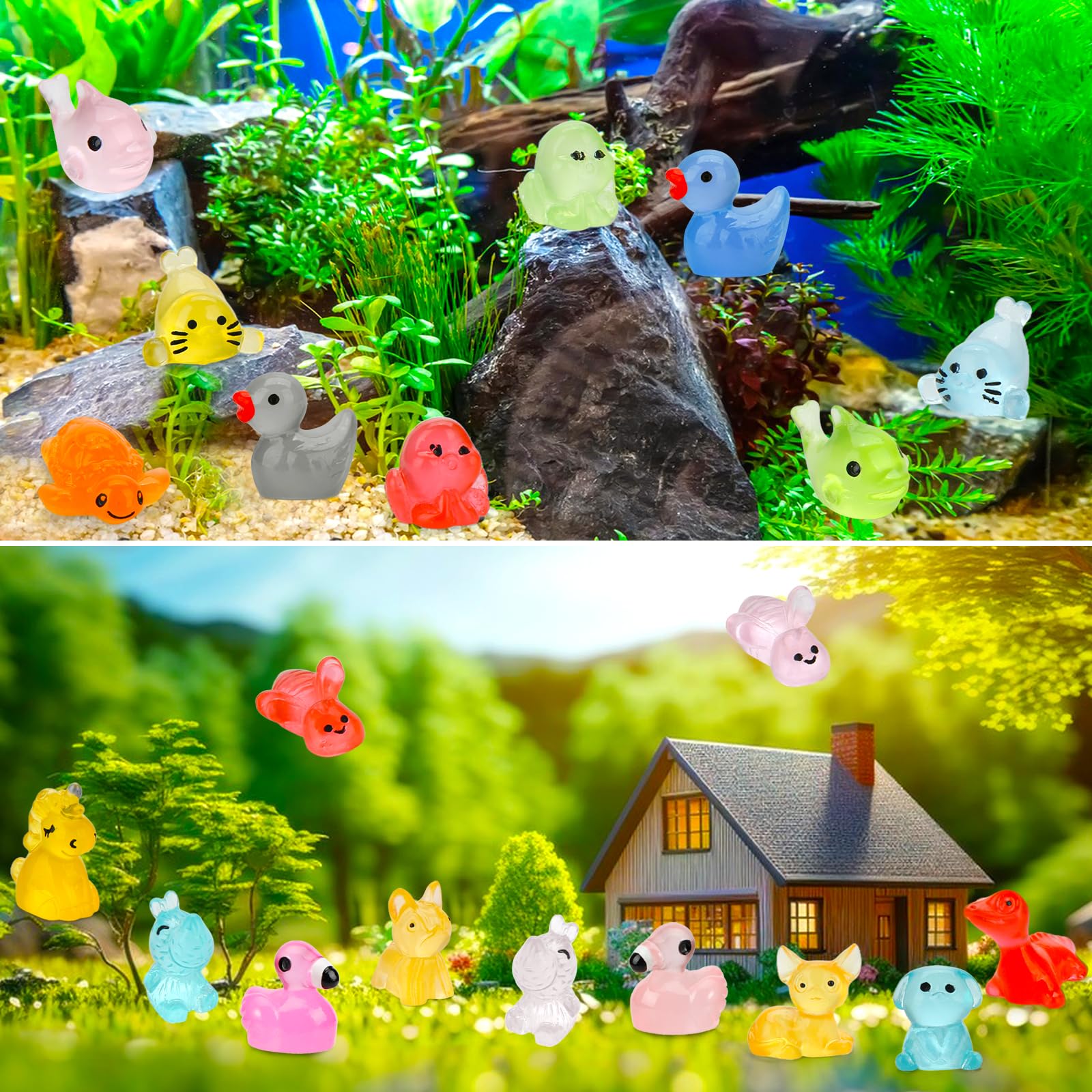 Lot De 200 Petits Animaux En Résine à Cacher, Mini Animaux Lumineux En Résine Pour Jardin Féérique Miniature, Accessoires De Jardin Féérique, Micro Paysage, Aquarium, Gâteau, Plantes En Pot, Mousse