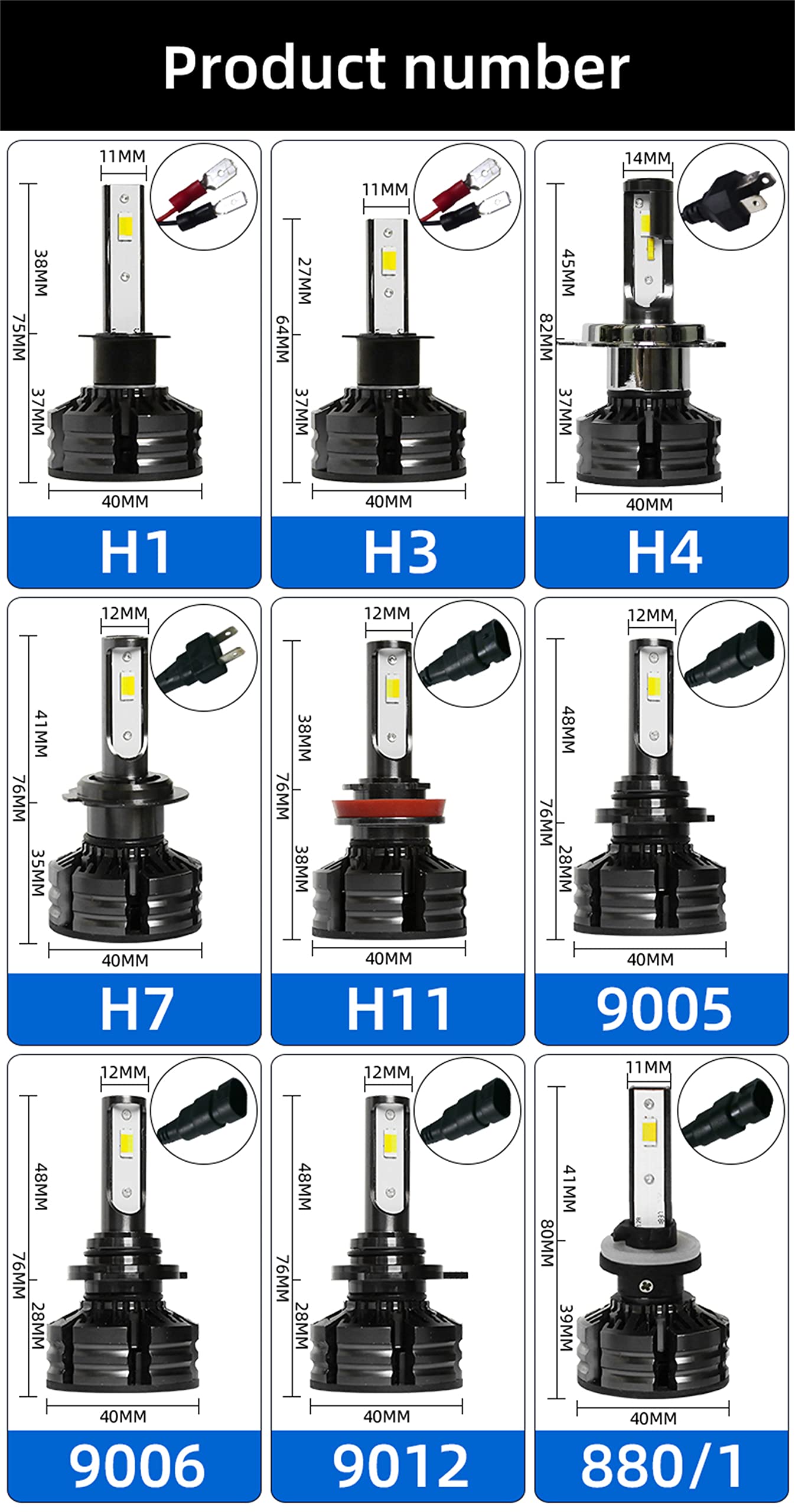 Bombillas LED Para Faros Delanteros, LED 3000K 6000K 4300K Faros Delanteros Para Automóviles 60W 16000Lm Luces LED Para Faros Delanteros Para Automóviles,H1