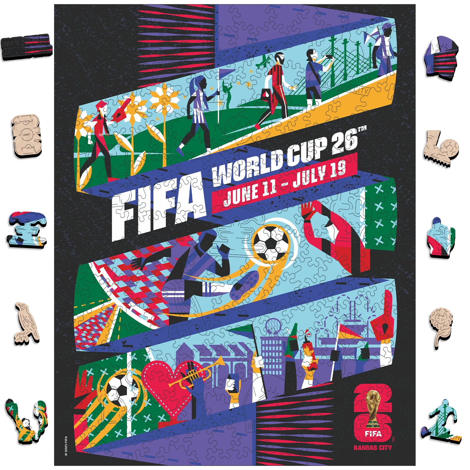 FIFA World Cup 2026 200Pcs Wooden Puzzle Kansas City Poster 11.8x9.3in | Licensed FIFA Ci…