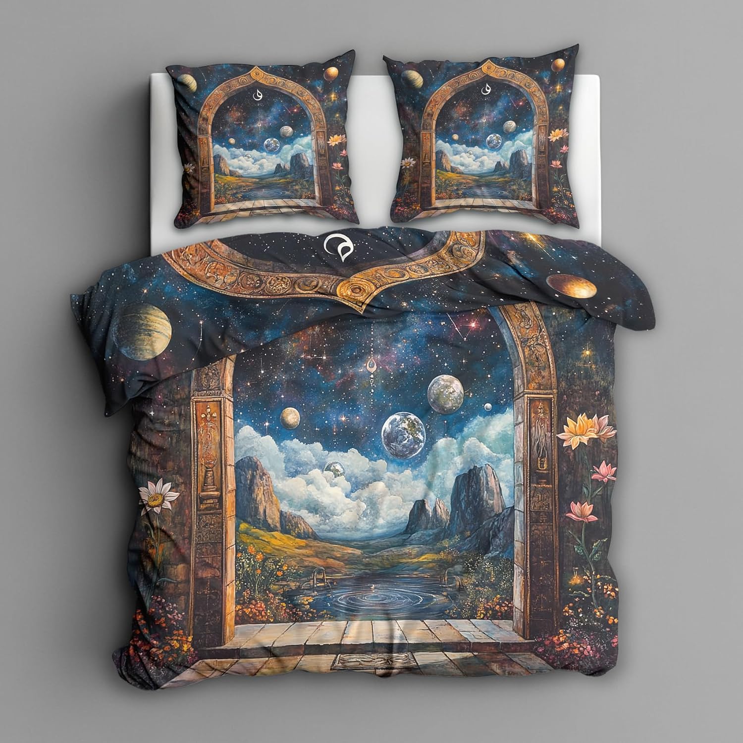 Celestial Duvet Cover Twin Size, Galaxy Astrology Reversible Design Bedding Set 2 Piece, Celestial Bedroom Decor & Gift, Soft Microfiber, 1 Pillow Sham, Zipper Ties (BT60) image 3
