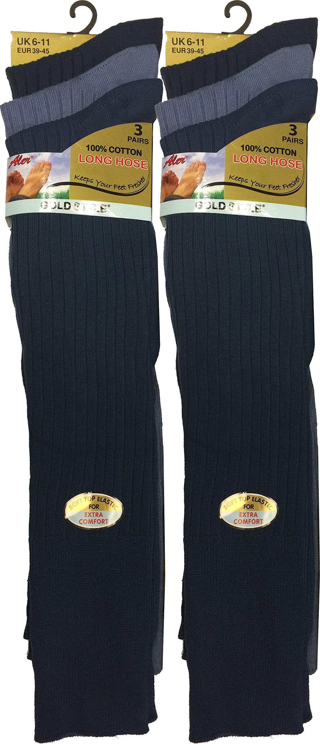Get Top Marketing Men's Dark Assorted 6 Pairs 100% Pure Cotton Ribbed Long Hose Socks, Knee High Pure Cotton Socks (Dark Assorted)