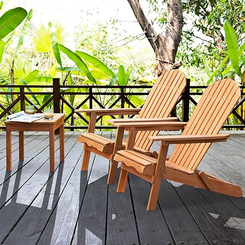 Miniatura 2 de HAPPYGRILL Silla Adirondack de madera de eucalipto de 2 piezas, silla tumbona plegable para porche, terraza, patio, piscina y patio trasero