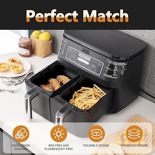 Vista 9 de Paquete de 2 forros de silicona plegables para freidora de aire NINJA Foodi de 8 cuartos y 10 cuartos de galón NINJA Foodi Dual, rectangulares Rojo