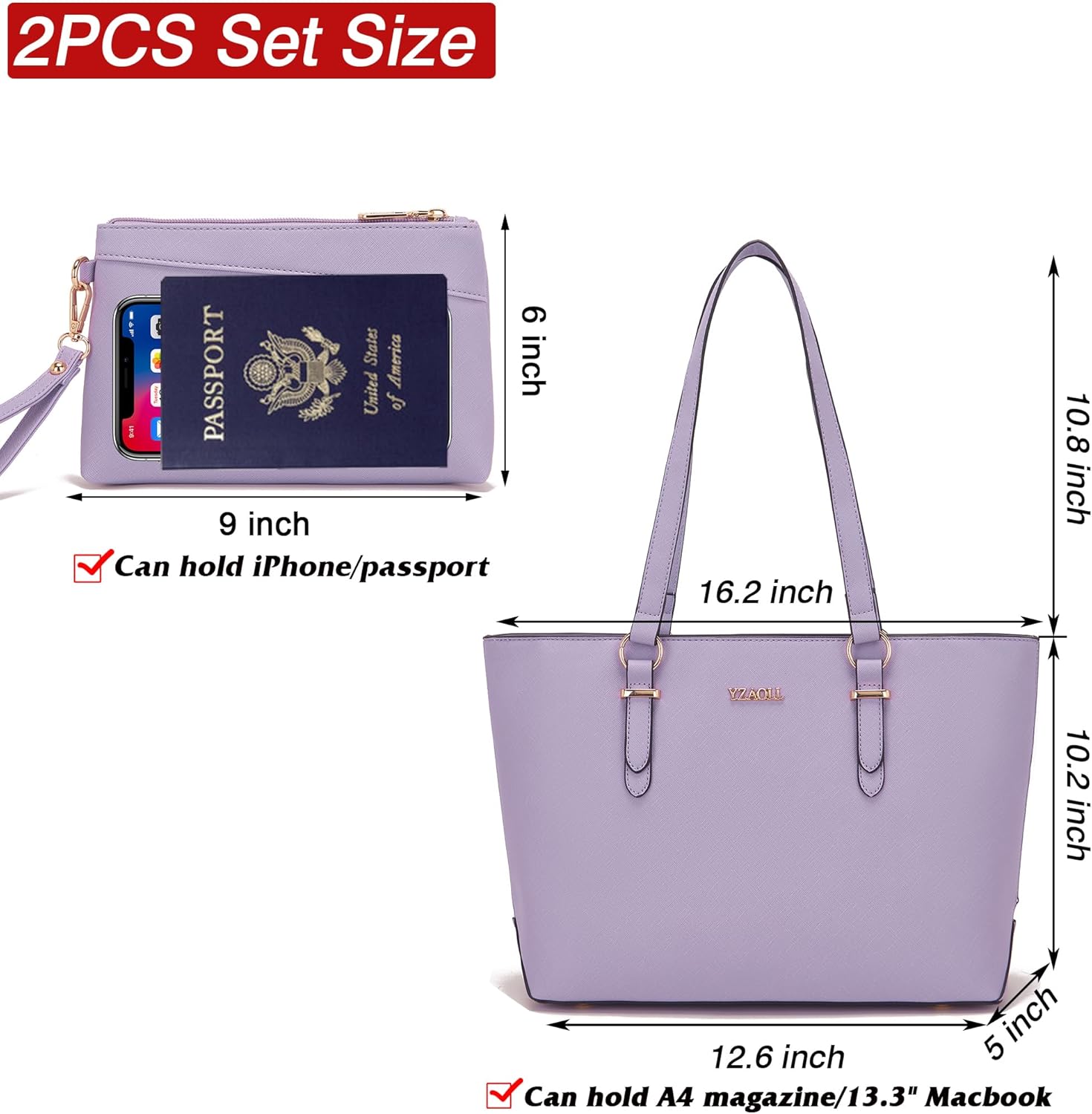 YZAOLL Purses for Women Faux Leather Medium Large Tote Satchel Shoulder Purse Handbag Wallet set - Image 3