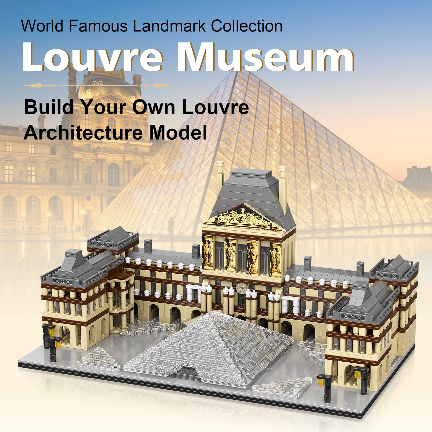 LULUFUN Luwr Zestaw do budowy modeli architektonicznych | Zestaw 1868 mini klocków konstrukcyjnych, zabawka do budowania, prezent na urodziny, Boże Narodzenie lub Nowy Rok