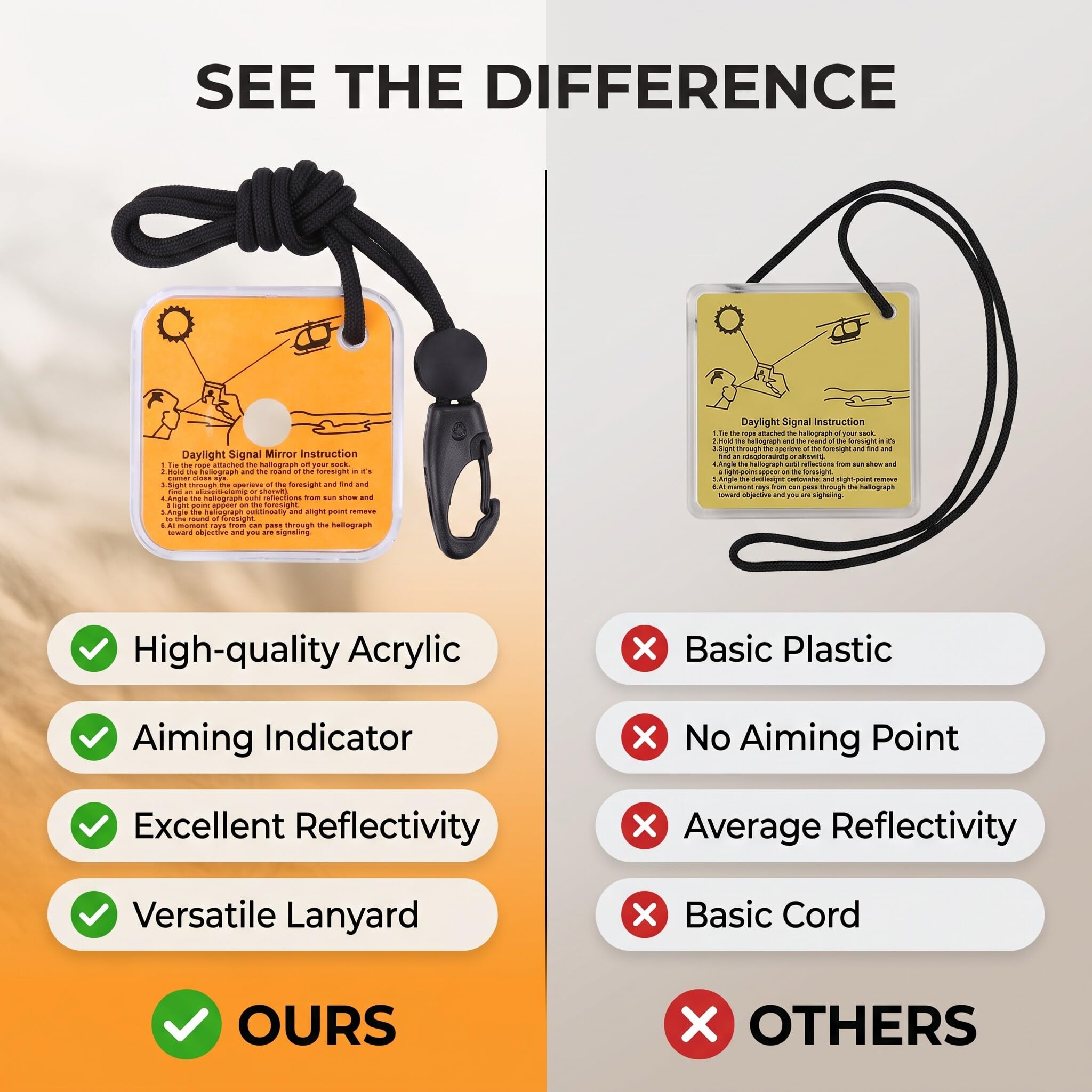 Yosoo Health Gear Espejo de Supervivencia, Espejo de Señal, Espejo de Emergencia, Herramienta de Espejo de Señal Reflectante de Rescate de Emergencia de Supervivencia Multifuncional Al Aire