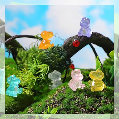 Miniatura 2 de Beeveer 70 piezas de mini figura de dinosaurio brillante de resina que brilla en la oscuridad, mini estatua de dinosaurio de resina para jardín,