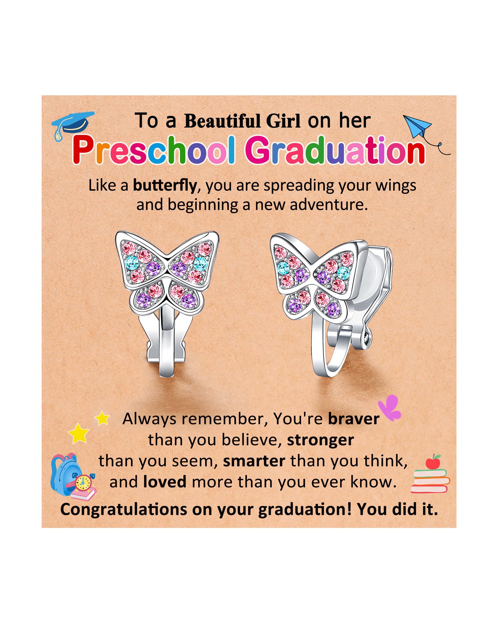 Clip On Butterfly Earrings for Girls Daughter Granddaughter Gifts