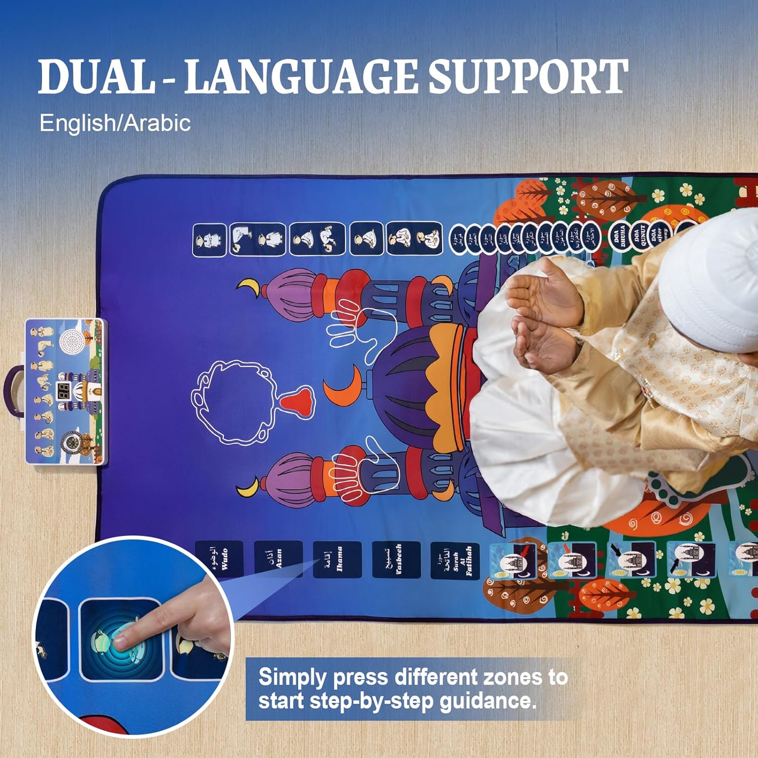 Foldable Smart Electronic Pr/ayer Mat for Kids, Interactive Learning Rug with Voice Guidance and Compass for Easy Step-by-Step Learning