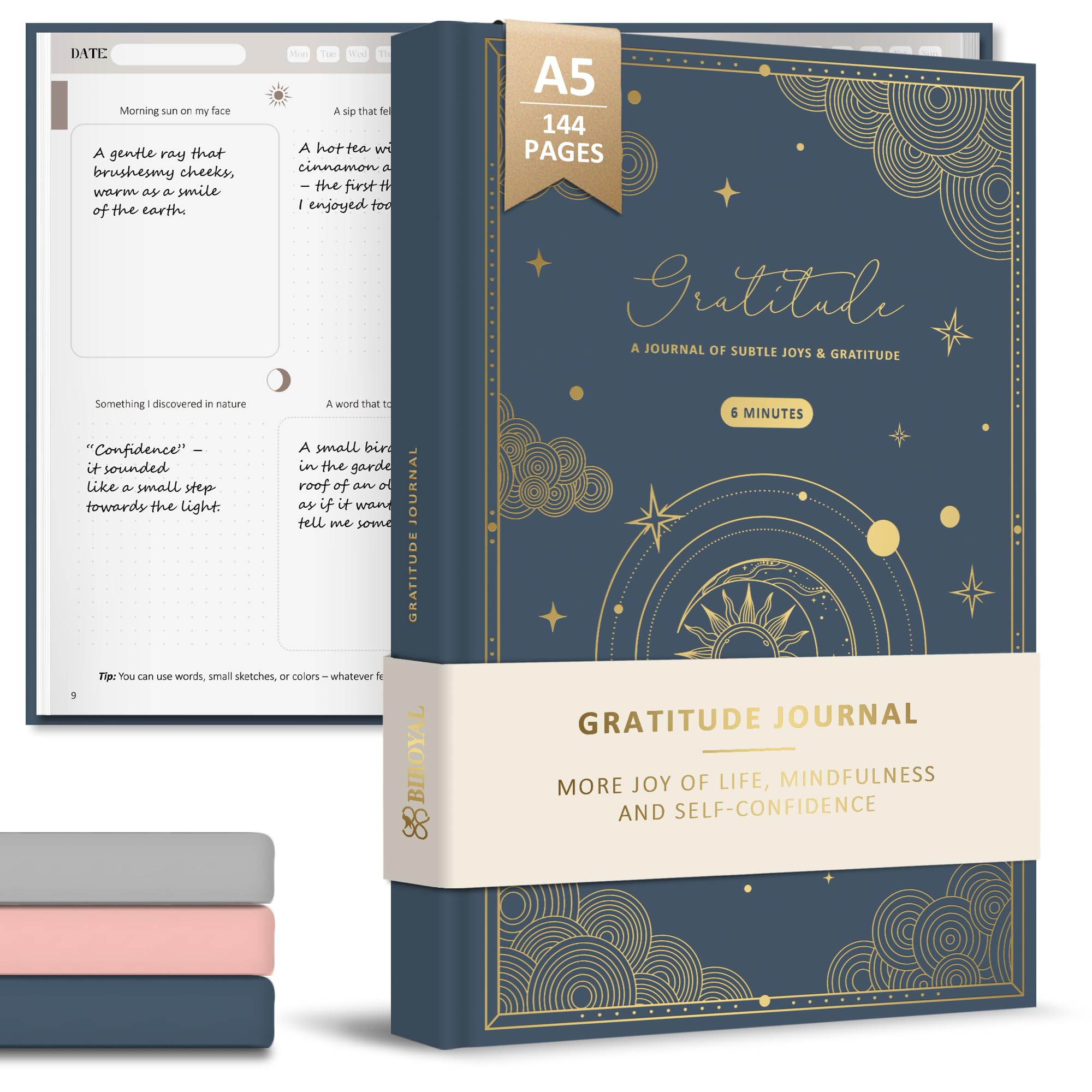 BIROYAL A5 Gratitude Journal for Women, Mental Health Journal - 12 Weeks 5 Minute Journals - Undated Wellness Journals with Prompts for Happiness, Mindfulness & Reflection -Self Care Gift