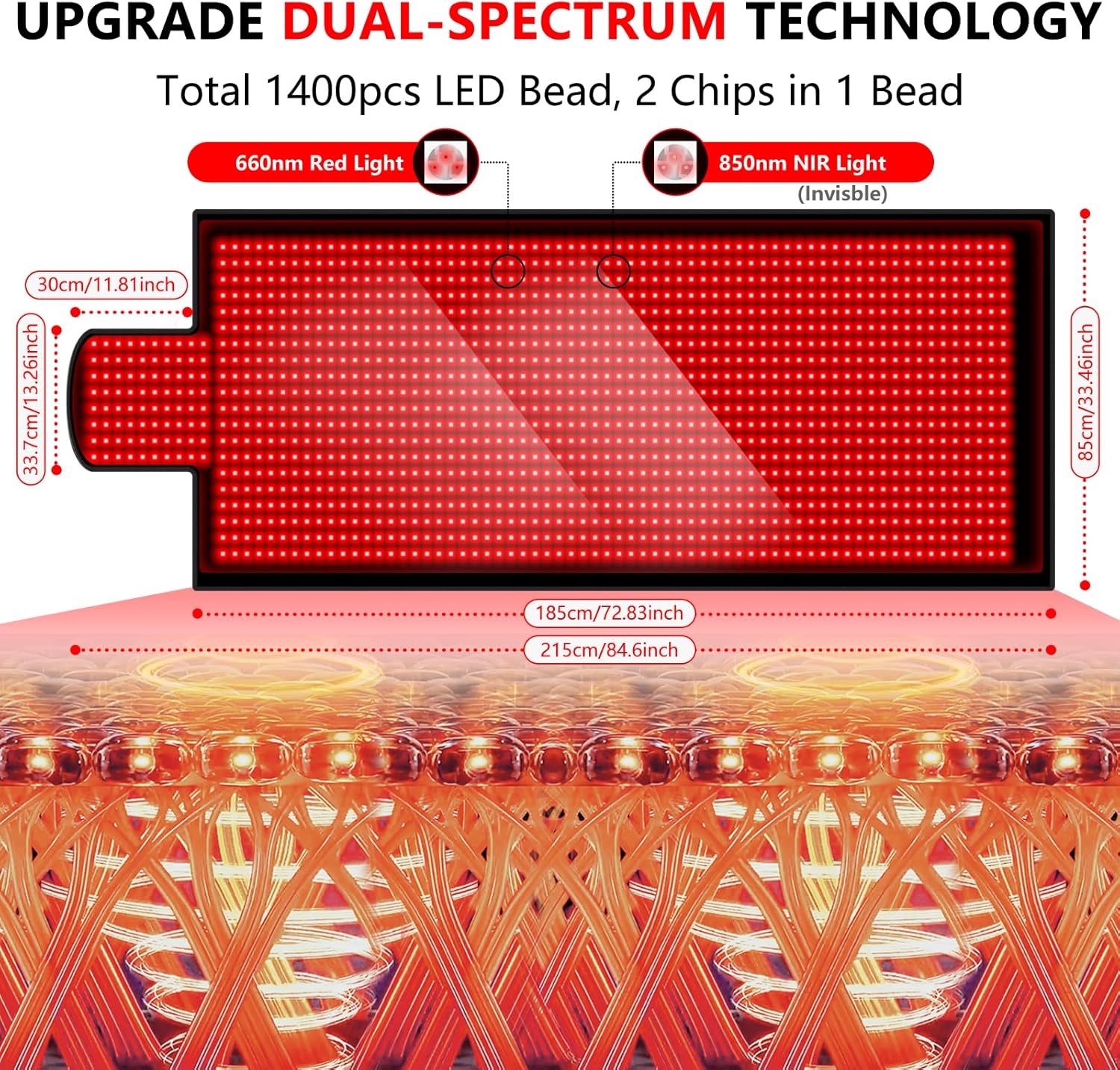 Large Red Light Therapy Mat for Full Body - 85" x 33" Extra Large Infrared Light Therapy Mat with 1400 LEDs, 660nm & 850nm Dual Wave, Timer & Pulse Modes - Ideal for Back Pain Relief, Muscle Recovery - Image 2