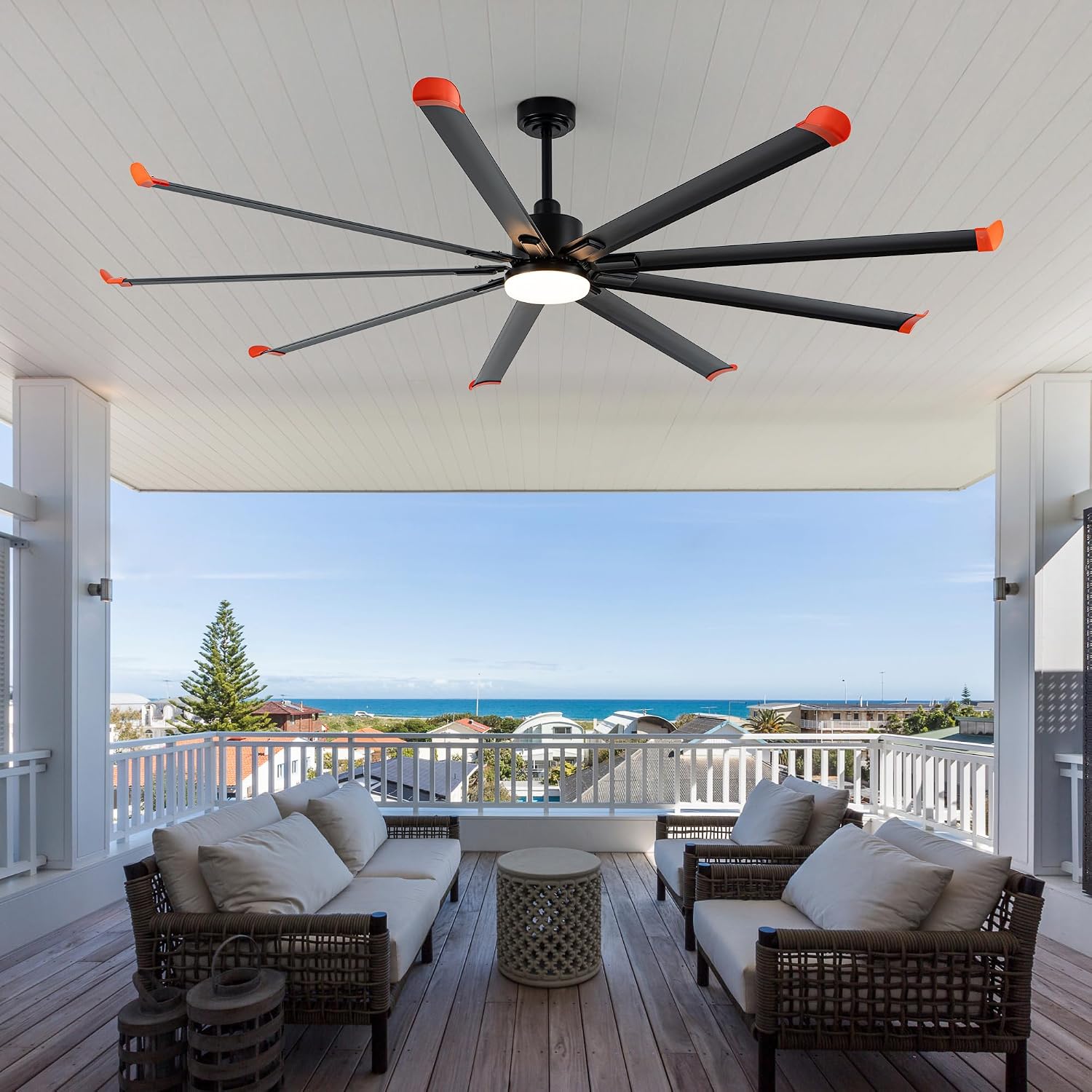 84 Inch Modern Ceiling Fan with Lights and Remote Control, Large Black Ceiling Fans for Patios, Living Room, Bedroom, Kitchen (Black Finish & Black Blades)