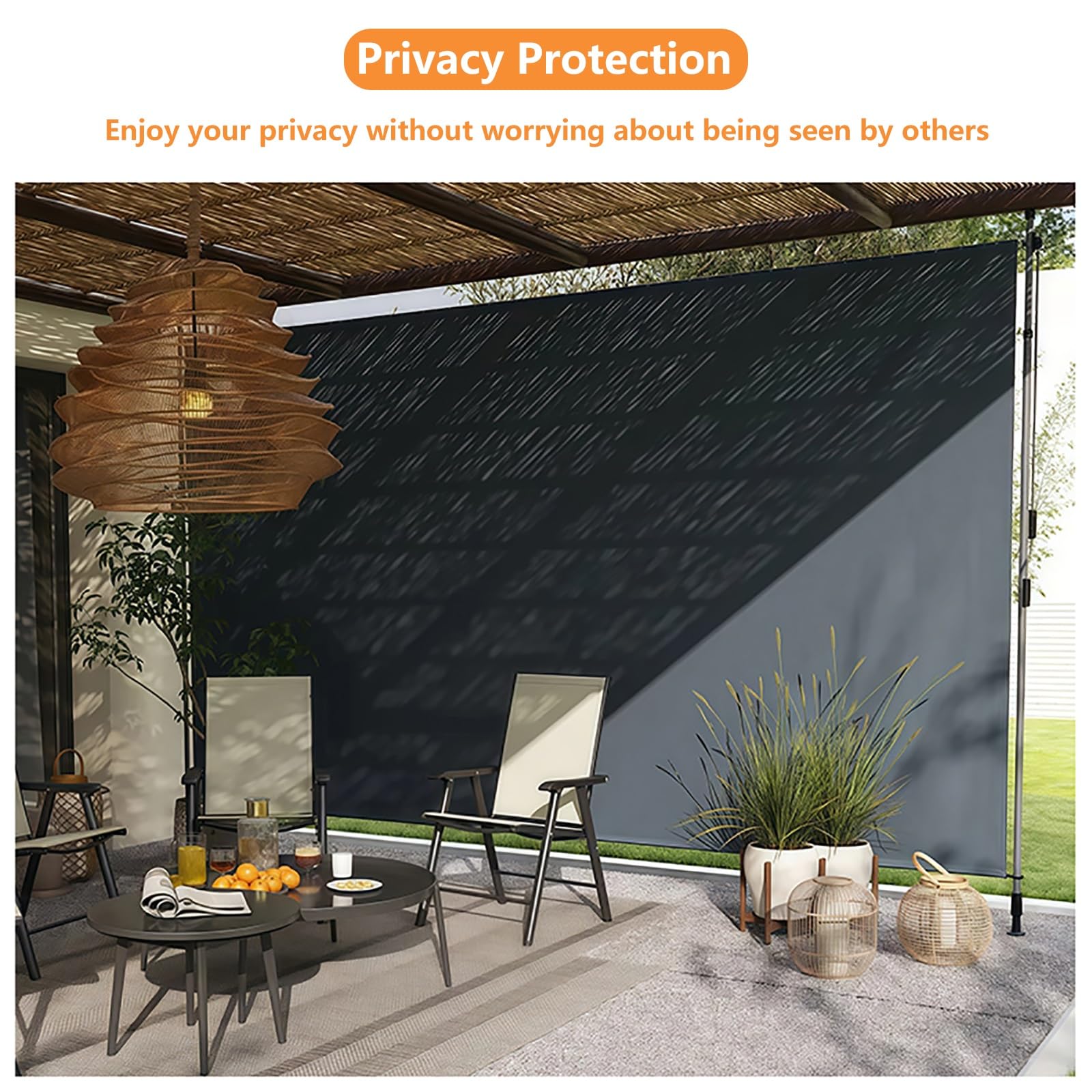 Tende da Sole A Rullo Retrattili per Esterni per Patio Impermeabili Verticali Avvolgibili Manualmente Protezione della Privacy(Beige+White,150cm(59in))