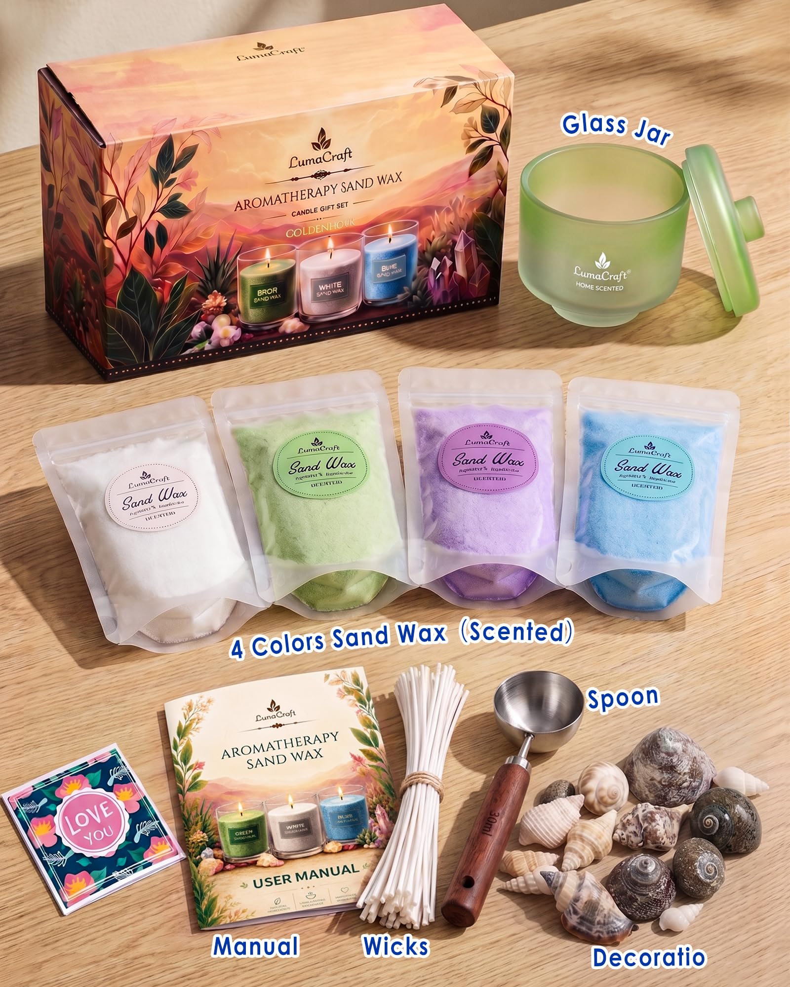 LumaCraft Kit per realizzare candele in cera di sabbia, 4 profumi/4 colori
