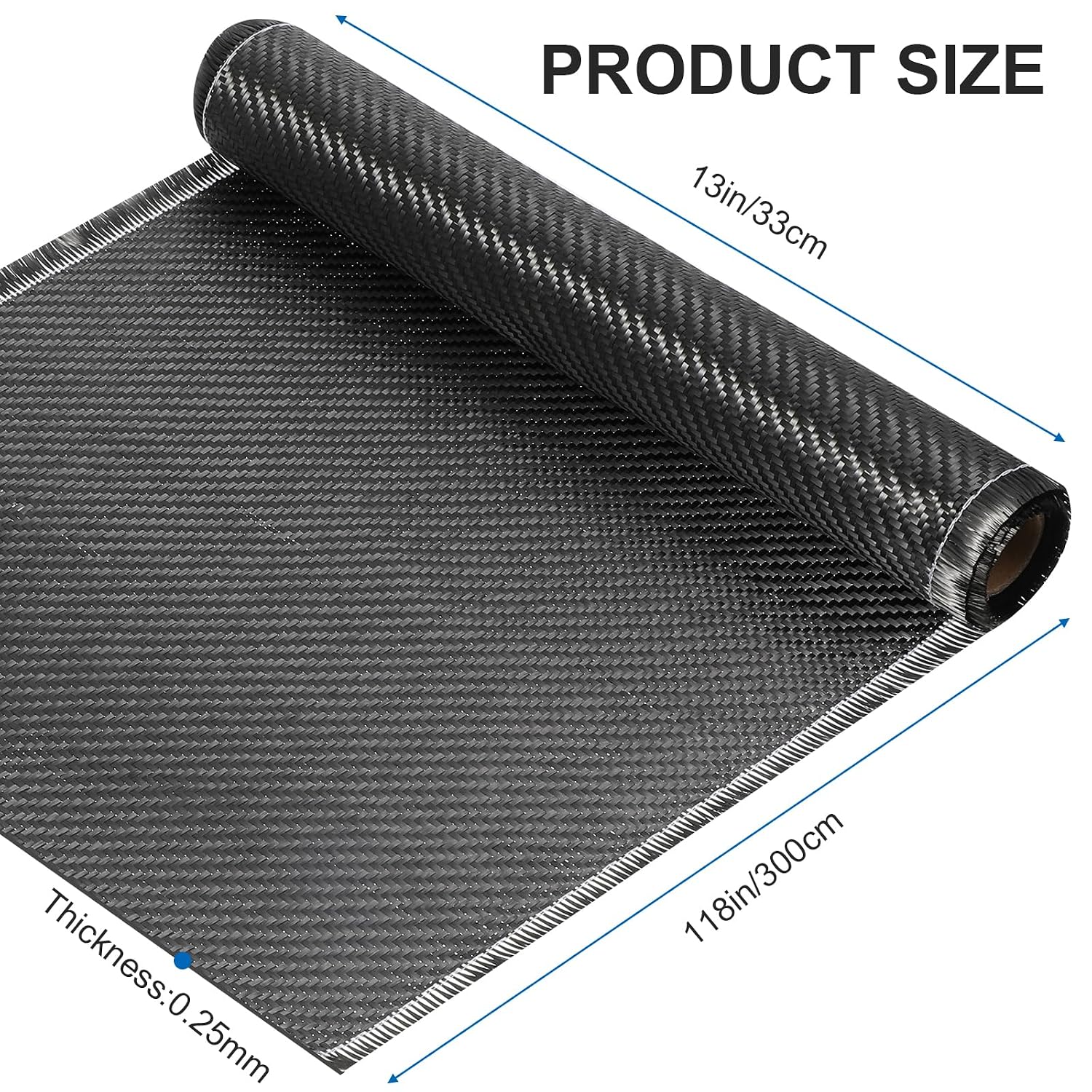 Carbon Fiber Fabric, 10 Feet x 12" Carbon Fiber Roll, 2x2 Twill Weave for Car Wrapping, Boat Repair & Concrete Reinforcement, 3K/220GSM Cloth, Black (1 Roll)