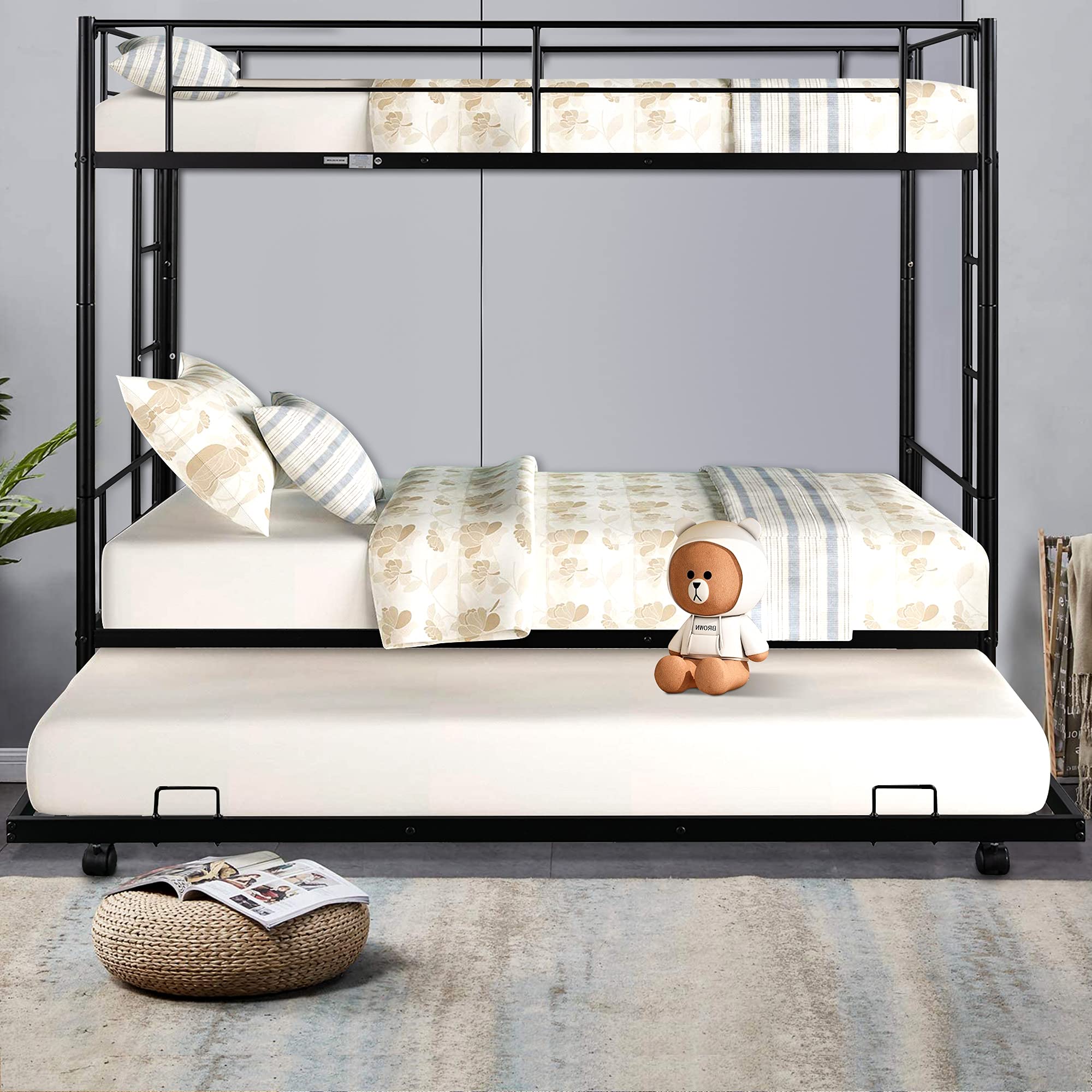 Buy SEGMART Bunk Bed Twin Over Twin with Trundle, Triple Bunk Beds, 3