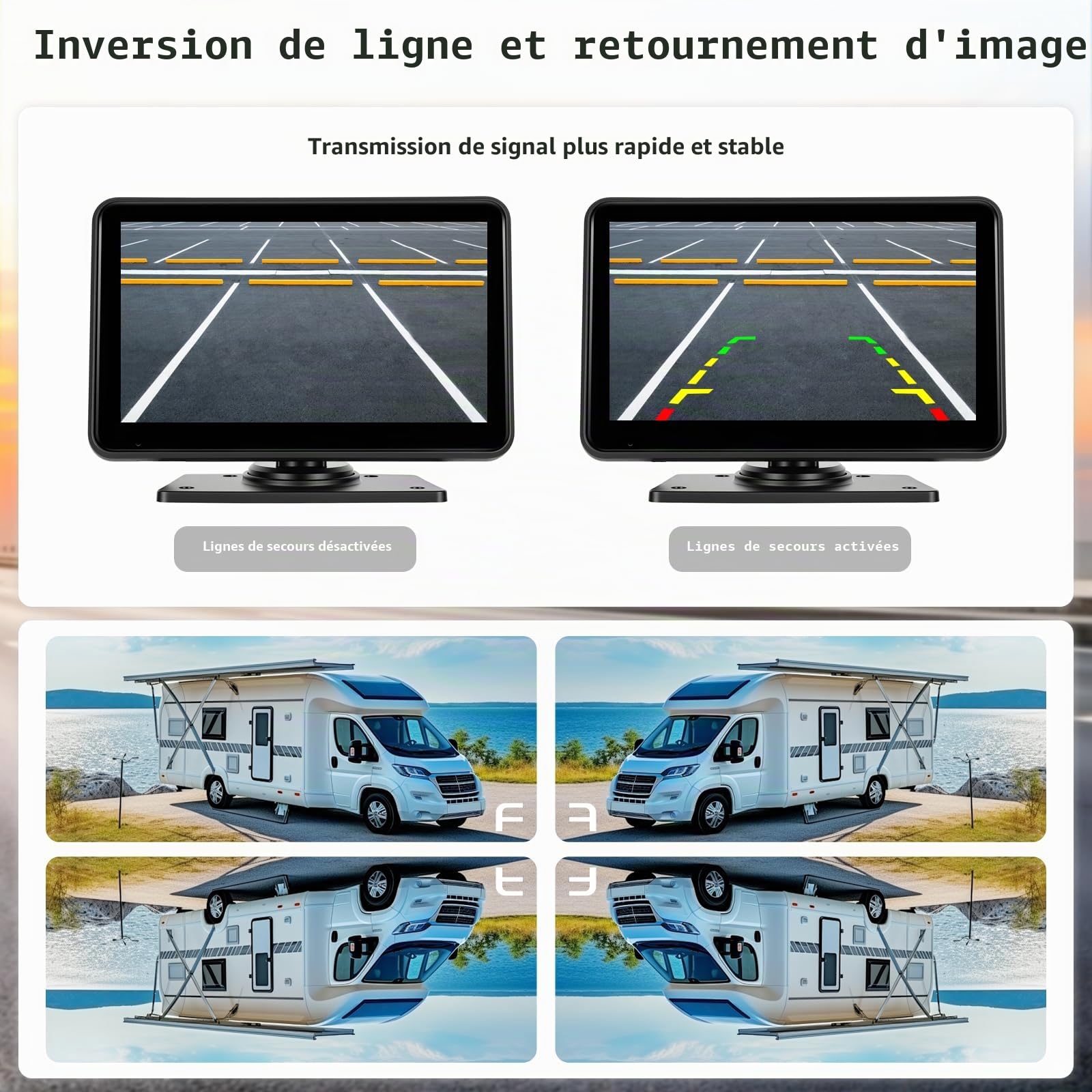 Roinvou Kit Caméra de Recul Numérique sans Fil avec Moniteur IPS 7 Pouces, Équipé de 2 Caméras 1080P/720P avec BSD, IP68, Vision Nocturne, pour Utilitaire, Voiture, Camping-Car, Remorque, 12V-24V