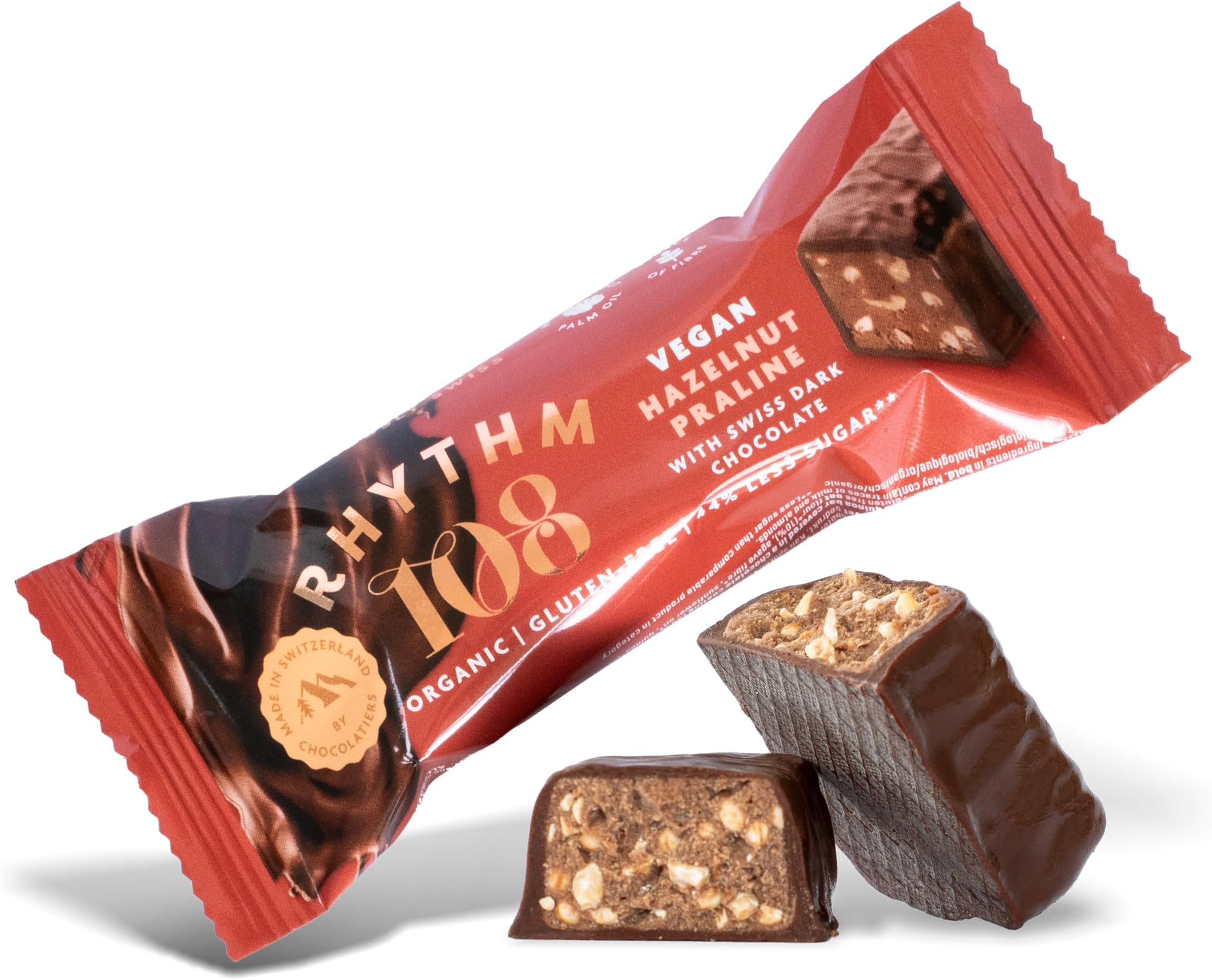Rhythm 108 Swiss Vegan Hazelnut Praline Bar with Dark Chocolate 15 x 33g