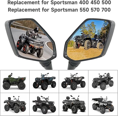 Miniatura 7 de munirater Reemplazo de espejos laterales retrovisores ATV para Polaris Sportsman 400 450 500 550 570 700 800 850