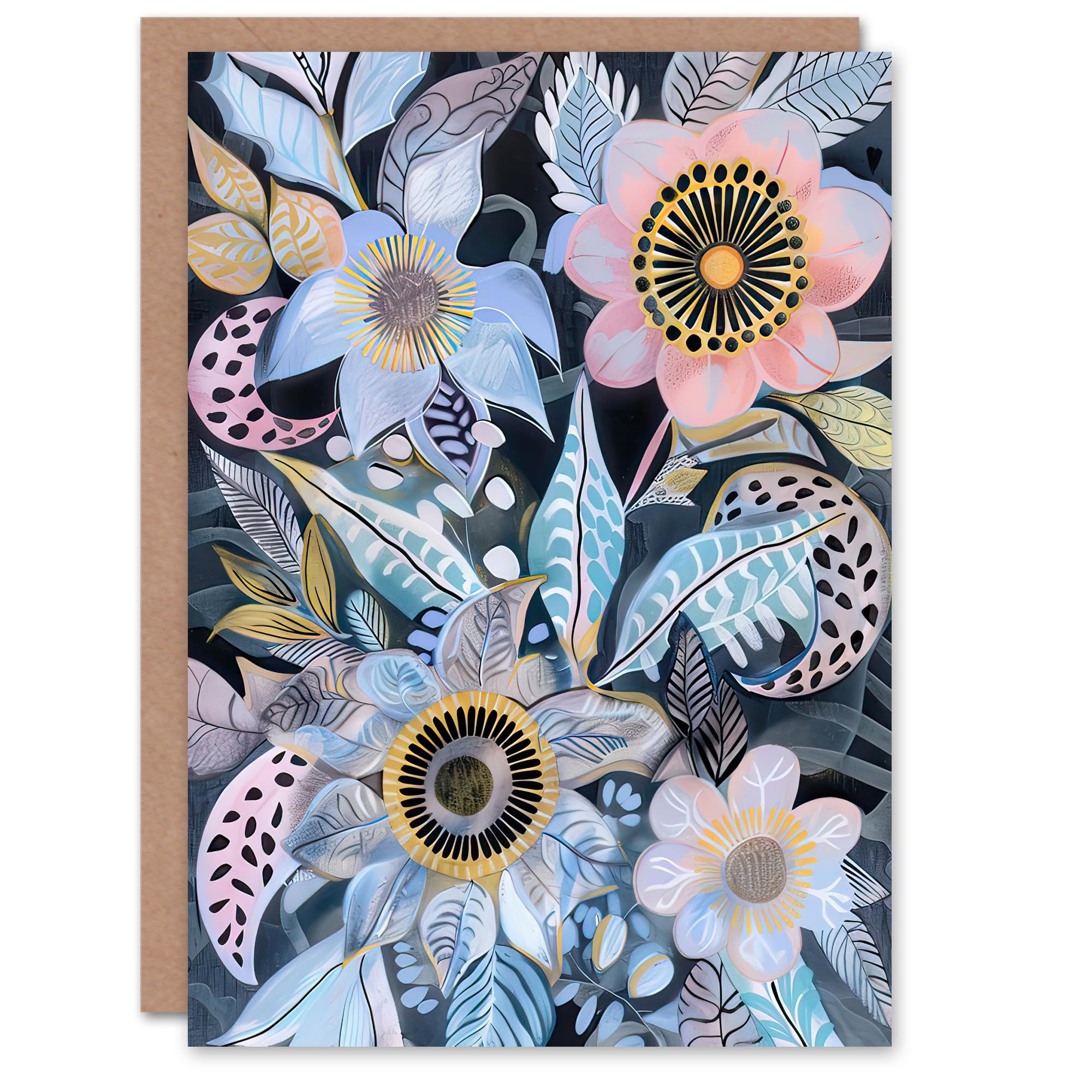 Artery8 Greeting Card Pastel Boho Flower Garden Bouquet Folk Art For Her Woman Birthday Card