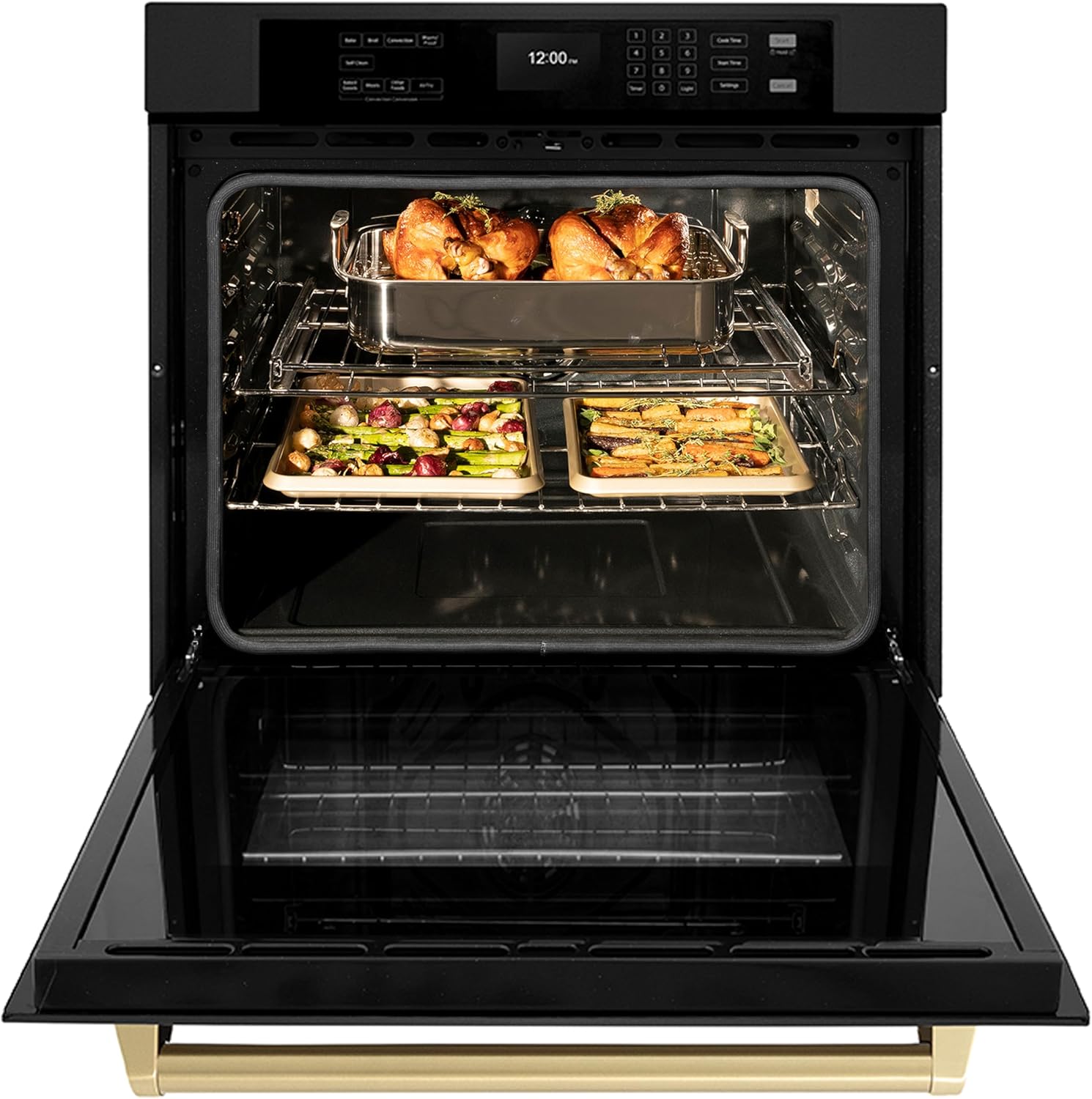 ZLINE 30 in. Autograph Edition Professional True Convection Single Wall Oven with Air Fry and Self Clean in Black Stainless Steel with Champagne Bronze Handle (WASBZ-30-CB)
