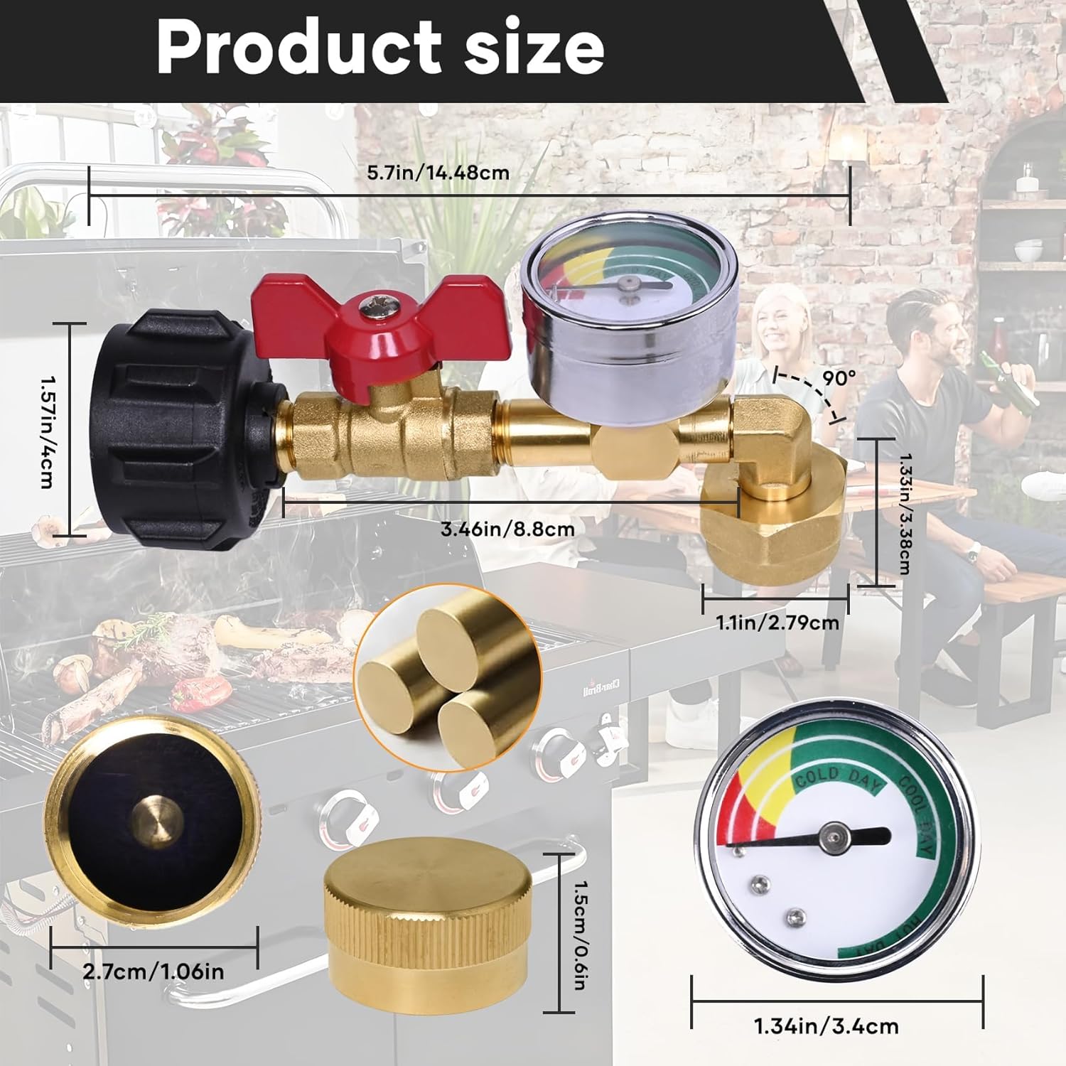 [3 Pack] Upgraded Propane Refill Adapter for 1 lb Tanks, 20–40 lb to 1 lb Converter with Pressure Gauge & Shut-Off Valve, 90° Elbow QCC1 Propane Adapter for Camping, Grill, RV