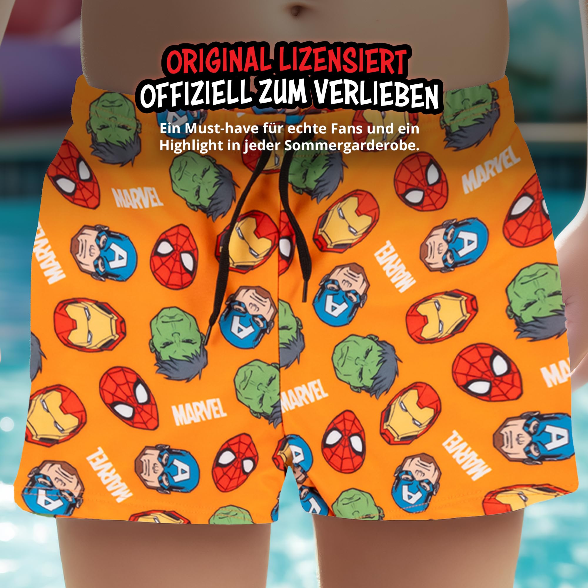 United Labels Marvel The Avengers Badehose für Jungen, Orange, Badeshorts Kinder, Schwimmhose