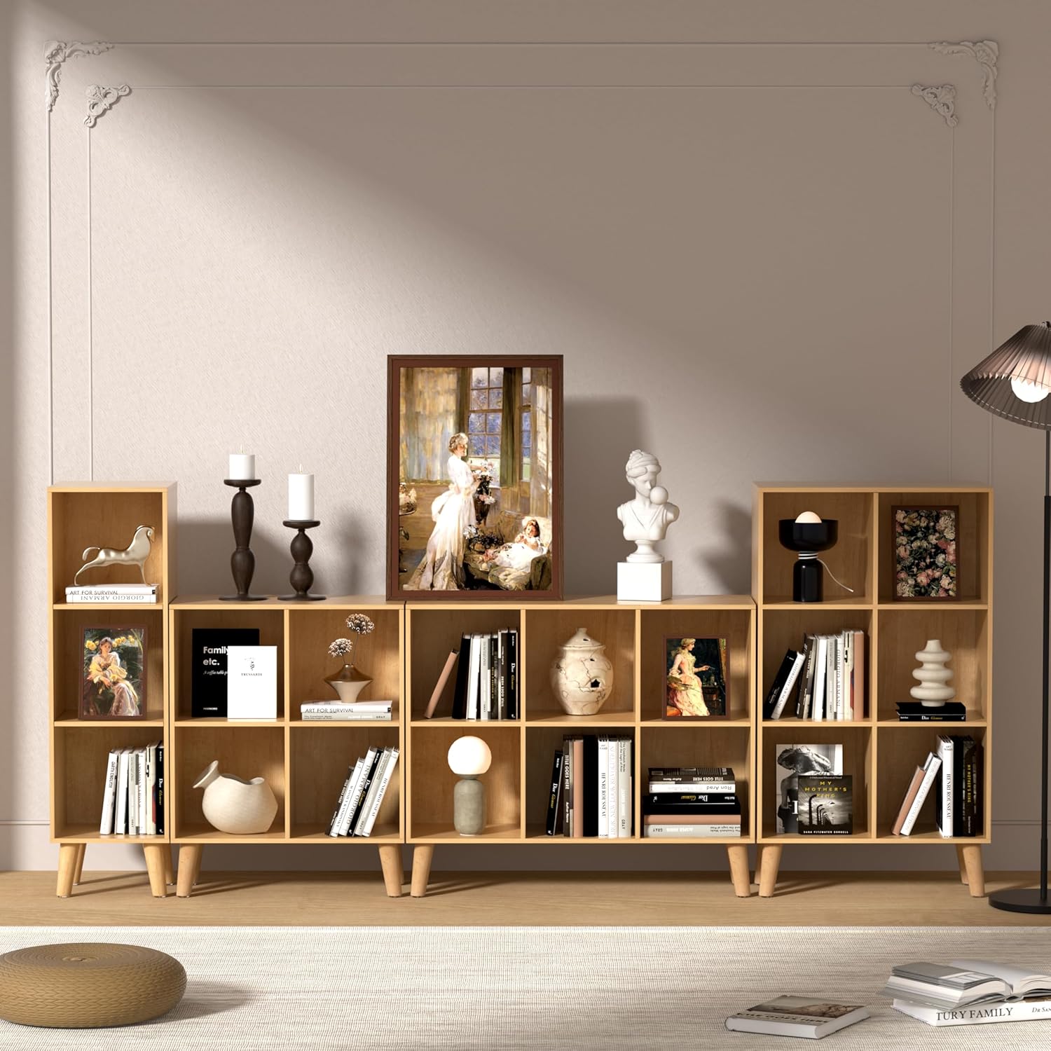 4 Cube Storage Organizer with Legs, 2 Tier Cube Low Bookcase Freestanding Storage Display Organizer for Home Office, Four-Cubes Open Shelf Short Bookshelf (Natural Oak, 4 Cube) - Image 7