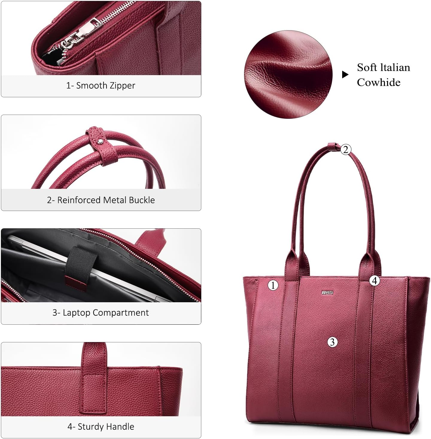 Leather Work Tote for Women, Full-Grain Leather, Structured Business Tote, Padded 15.6” Laptop, Minimalist - Pro Look | Polished First Look, No Slouch, Stands - Image 7