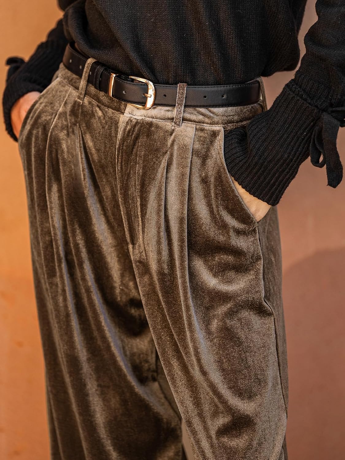 CUPSHE Velvet Pants for Women Wide Leg Dressy Velour Palazzo Work Pants with Pockets - Image 4