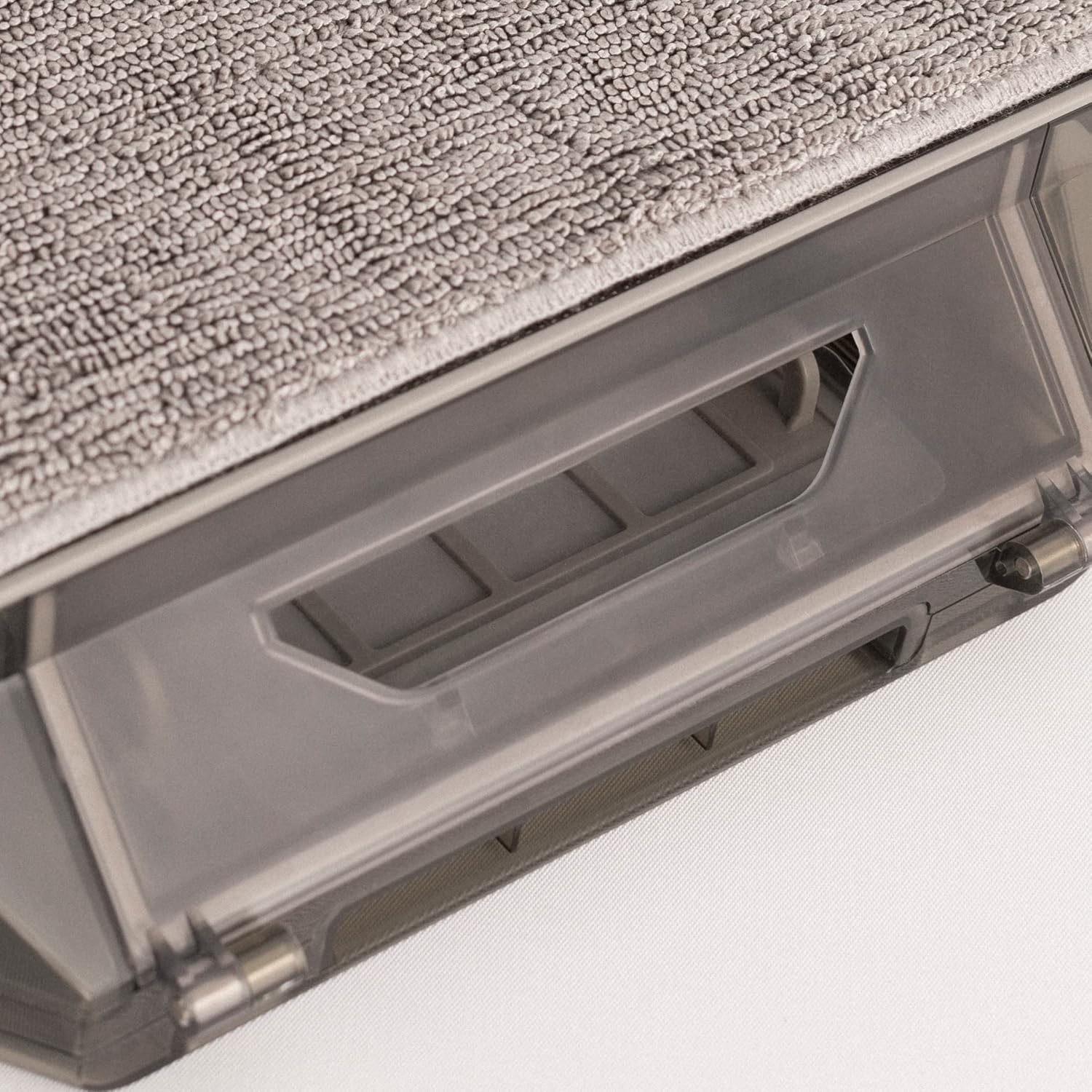 Close-up of dust bin and filter compartment