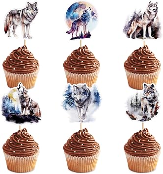 24pcs Wolf Cupcake Topper Wolf Cake Decorations Wolf Party Decorations Birthday Wedding Party Decoration
