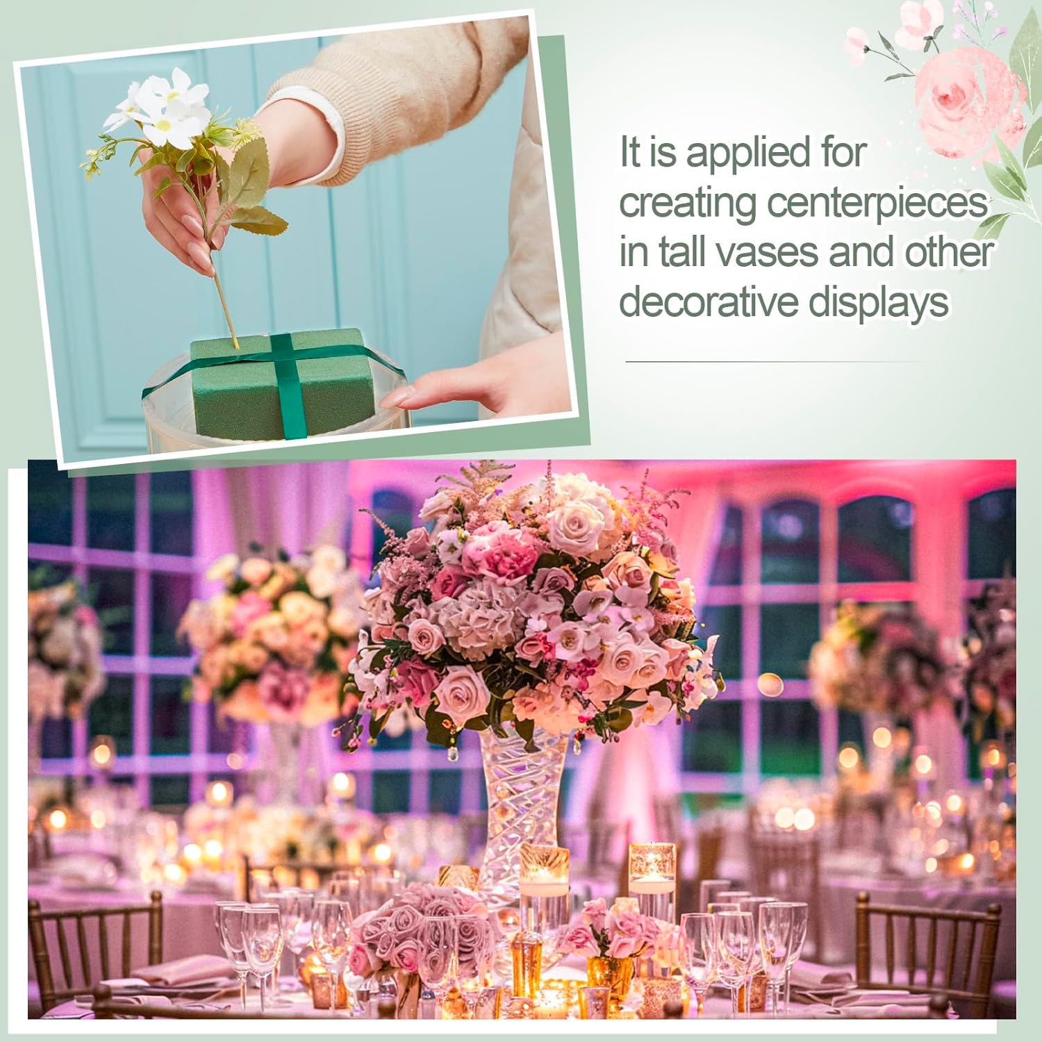 12 Pcs 6 Inch Clear Plastic Floral Foam Bowl with 12 Pcs Flower Foam for Flower Arrangements 2 Roll 32.8 yd Floral Tape 30 Gram White Adhesive for Tall Vases Centerpiece Table Party Wedding Decor