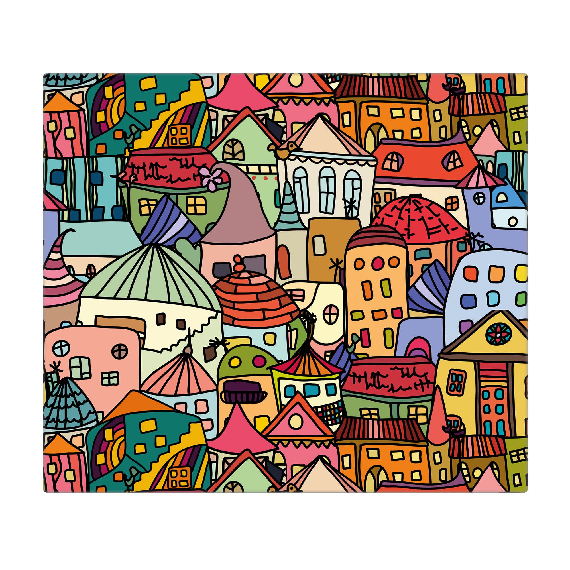 banjado Herdabdeckplatte Glas mit abstraktem Muster Design mit Schneidebrett Funktion, 60x52 cm einteilig, gehärtetes Sicherheitsglas, Ceranfeld Abdeckung als Spritzschutz, mit Motiv Funky Town
