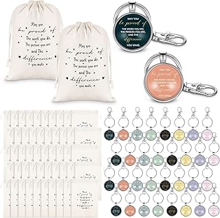 Silkfly 32 Sets Employee Thank You Gifts Employee Appreciation Gift Drawstring Bags Appreciation Keychain 5 x 7 Inch Gift Bags Inspirational Keychains Bulk for Coworker Teacher Nurse Staff Employee