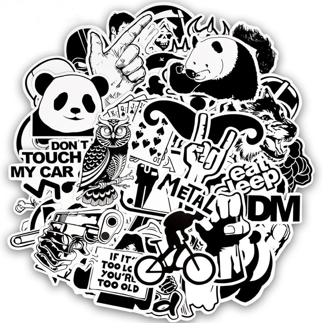 FEZZ 100pcs Stickers Pack Mixed Random Sticker Black White Cartoon Waterproof for DIY Laptop Macbook Car Motorcycle Bicycle Luggage Graffiti Skateboard