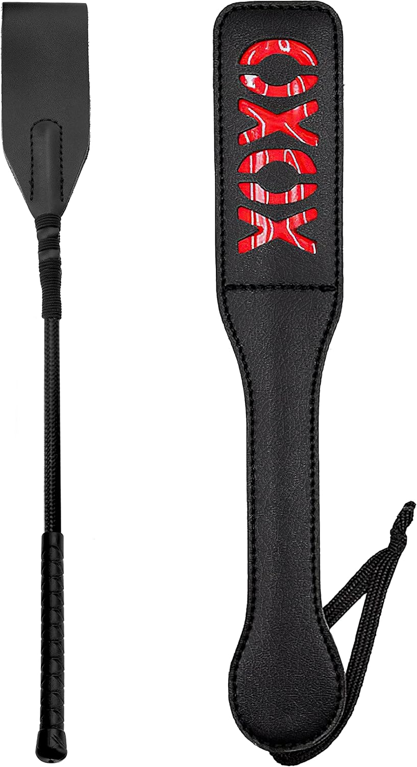 Red Horse Paddle 12" Crop 18" Riding Set Black Riding