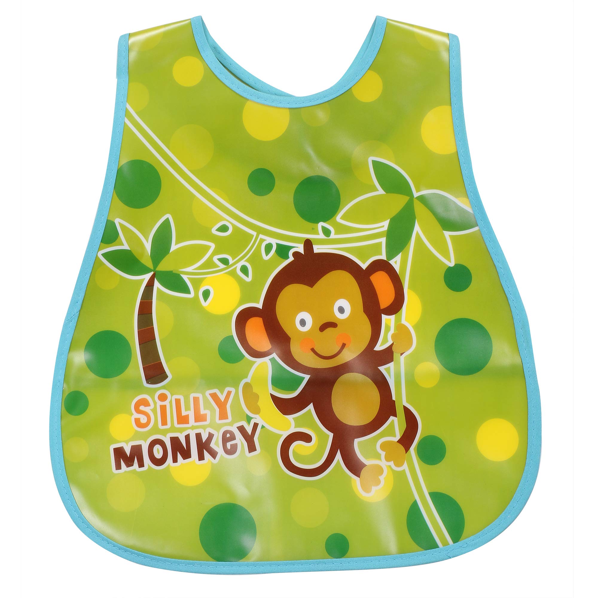 Pokory Baby Bibs for feeding kids Bib with Washable Nylon material Size For 2 months to 3 years Adjustable Bib with attractive designs and colours (Monkey GreenBlue, Pack of 1)-image-33