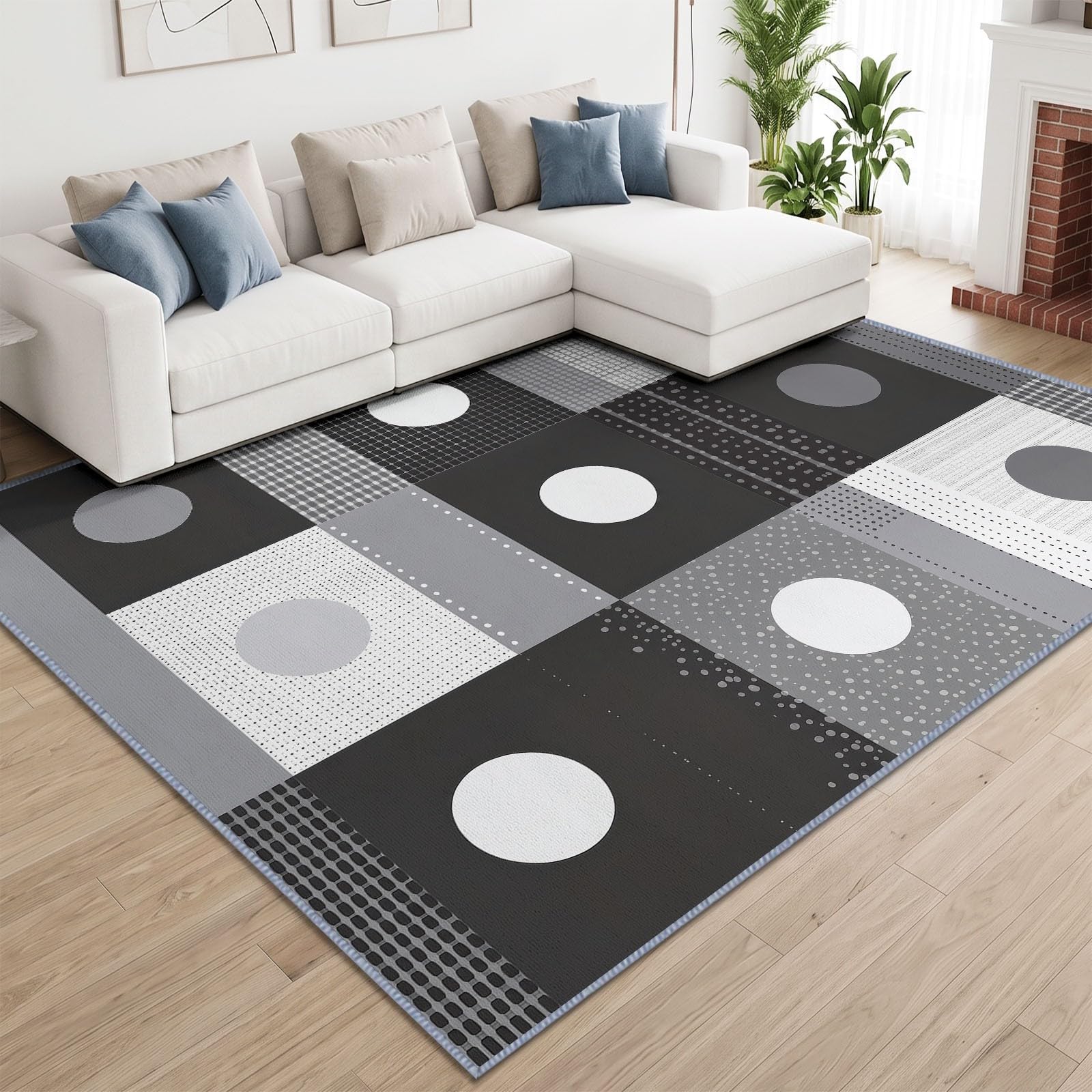 Generisch Teppich Waschbar 160 x 230 cm,Geometrisches graues Gittermuster Teppich, Kinderzimmer Gemälde rutschfest Zusammenklappbar Teppiche Gegend für Schlafzimmer Küche, Nordischer Stil