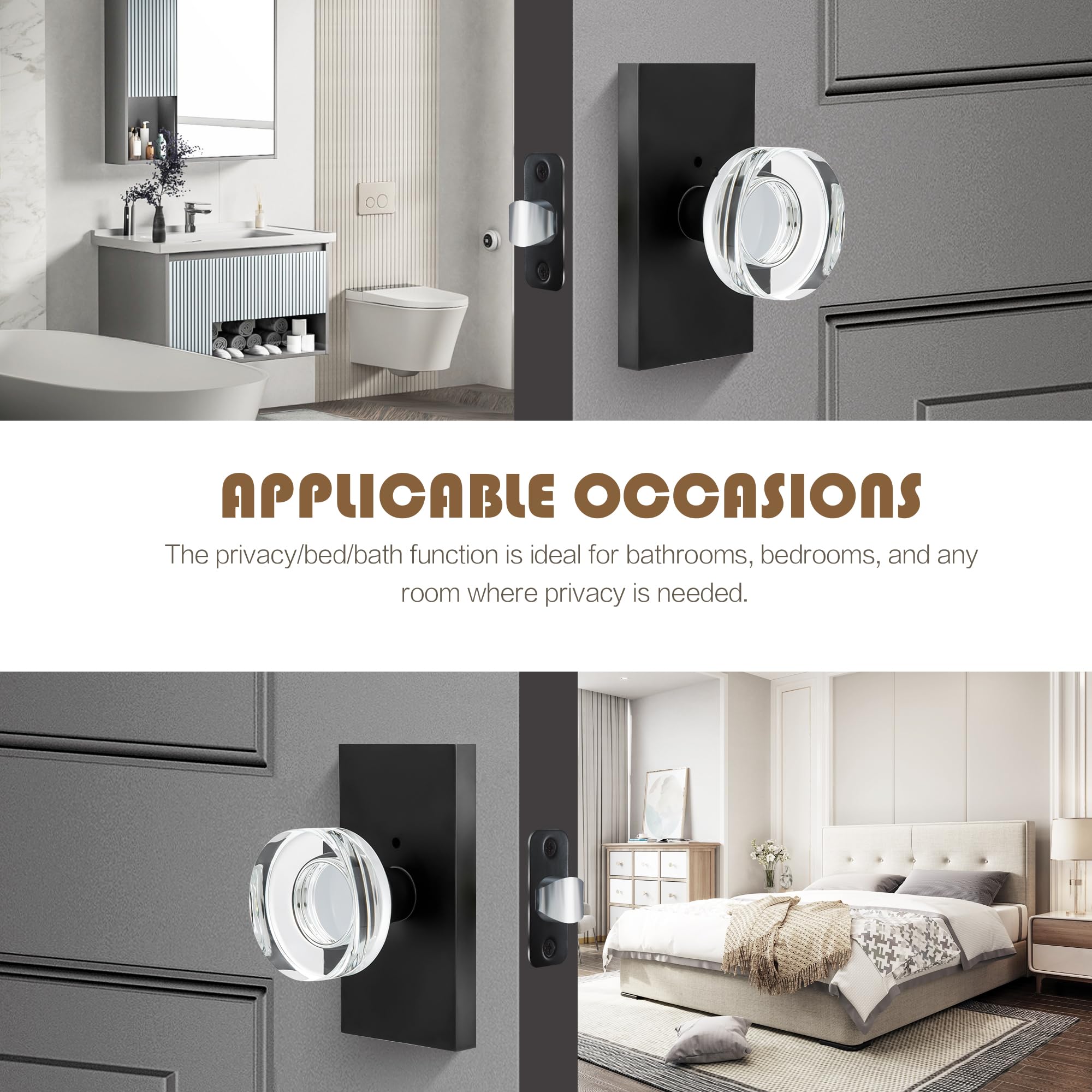 Black Glass Door Knobs with Lock - Privacy & Style -3