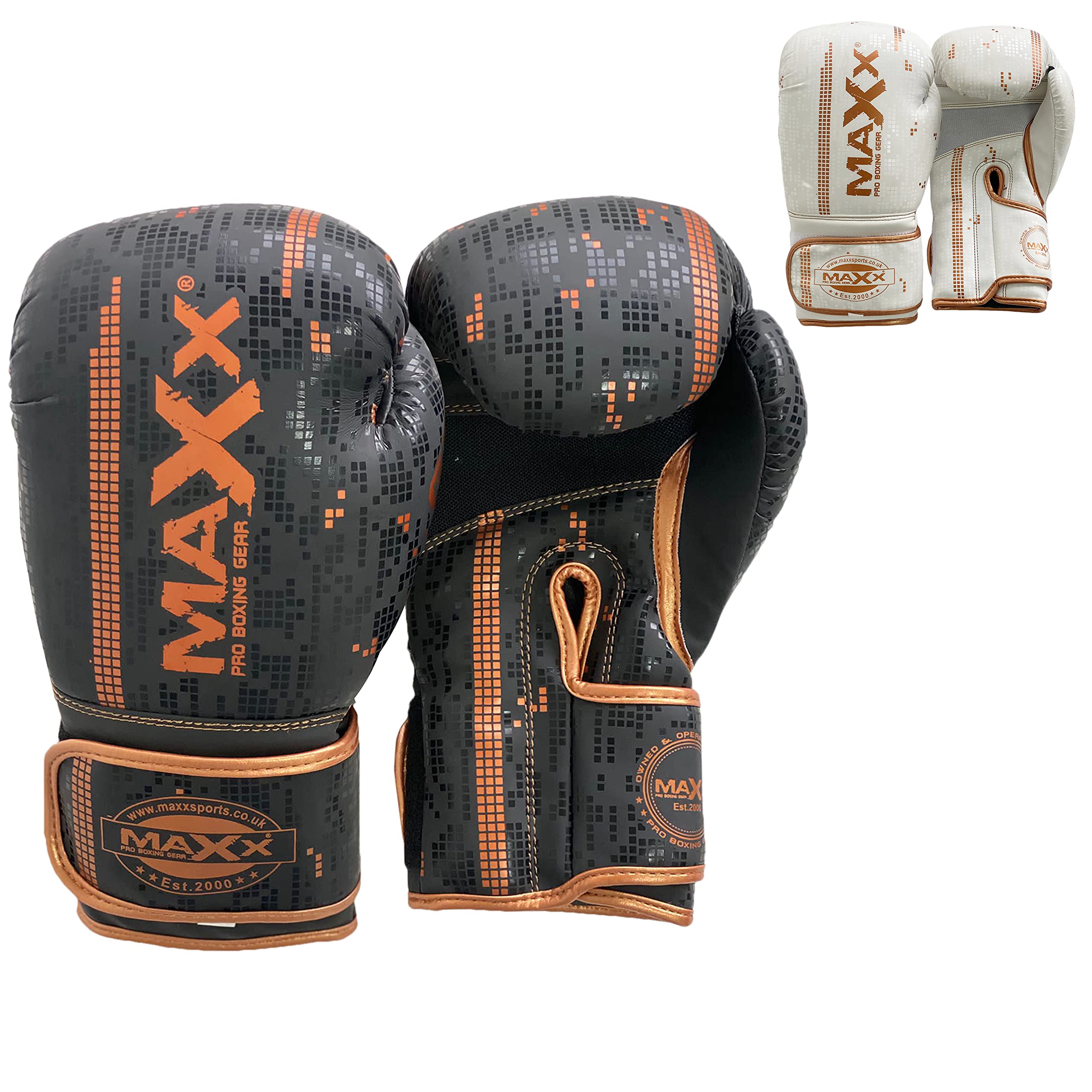 Maxx Boxing Gloves Pixel Range Rex Leather Training Boxing Gloves Sparring Gloves Martial Art Gloves, Muay Thai Mma Kickboxing Punch Bag Gloves 4 6 8 10 12 14 16 Oz (12oz, Black Glove)