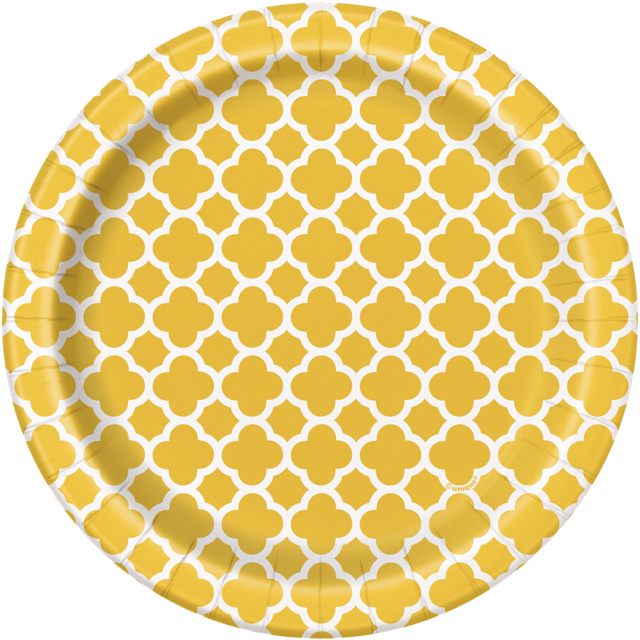 Yellow Quatrefoil Paper Cake Plates, 8ct