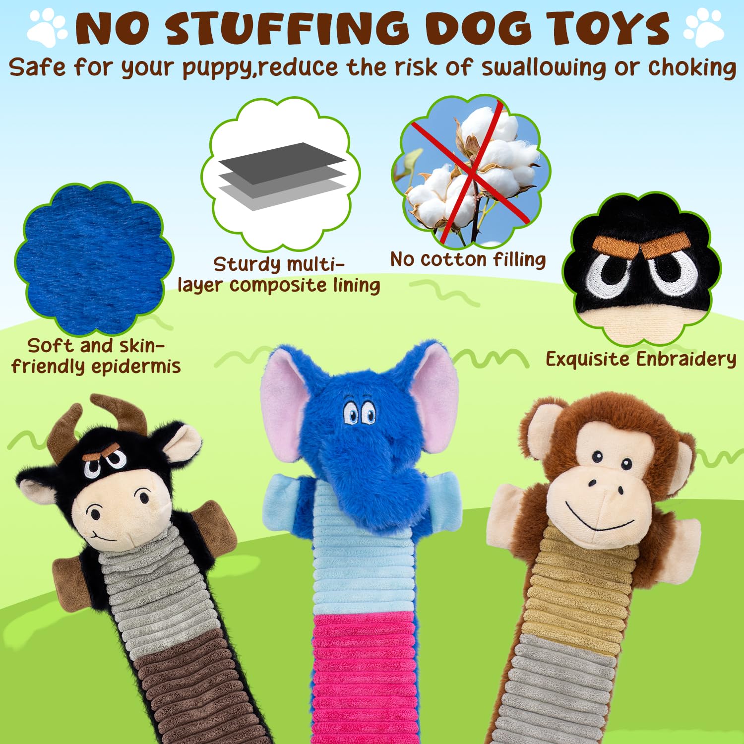 Quietschspielzeug für Hunde, keine Füllung, Kauspielzeug für Hunde, mit Knistern und Quietschern, niedliches Plüschtier, um sie zu beschäftigen, geeignet für große, mittelgroße und kleine Rassen