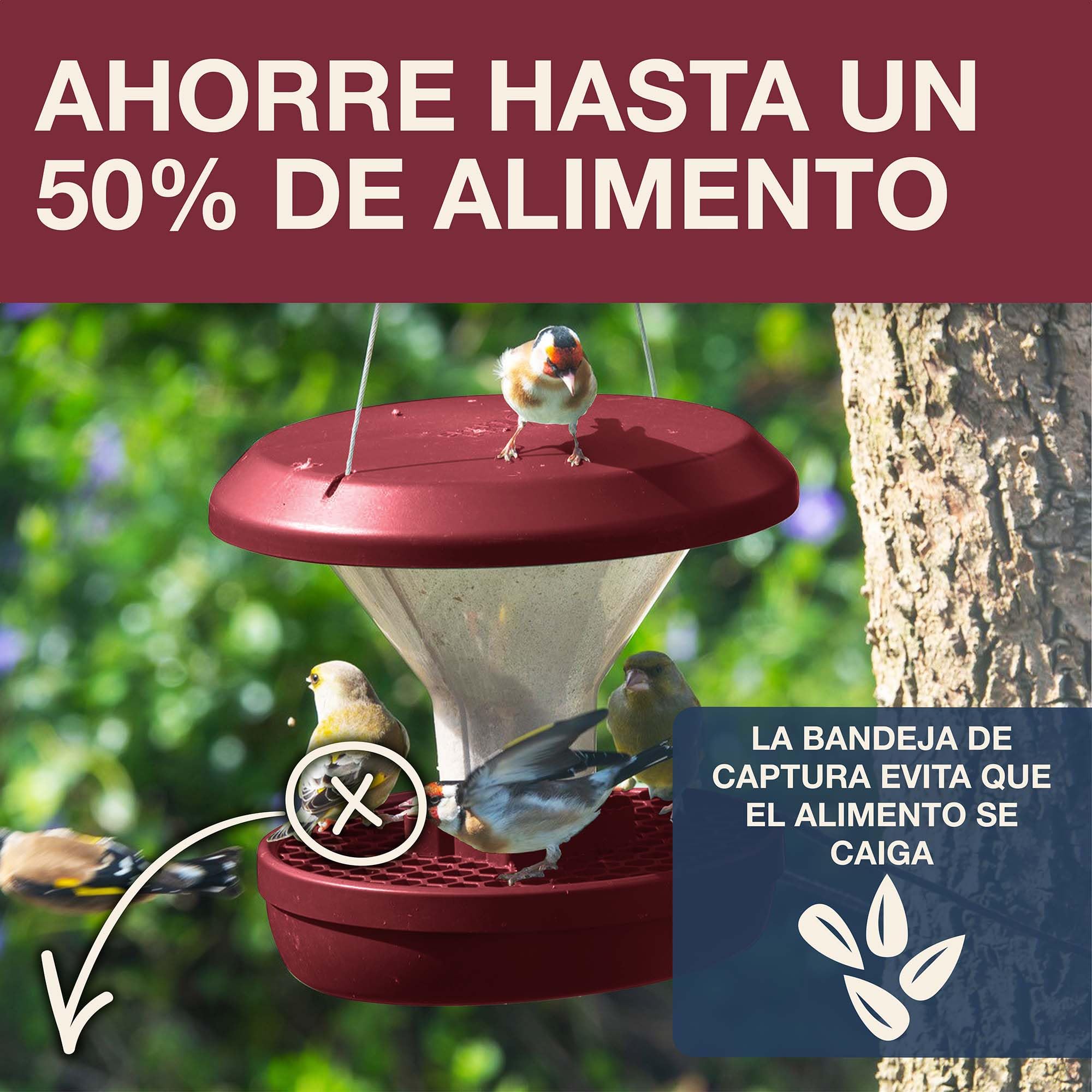 SWISSINNO Comedero para Pájaros Colgante – Davos Smart Birds - Dispensador con Bandeja - Tolva Segura contra Roedores - para Jardín y Balcón - Burdeos