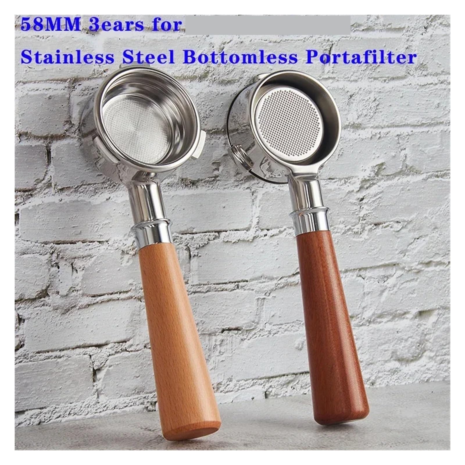Portafiltro sin fondo de 58 mm y 3 orejas, compatible con Barsetto/compatible con Oster, herramienta de barista con filtro de mango de espresso de acero inoxidable for cafetera(58mm-E1)