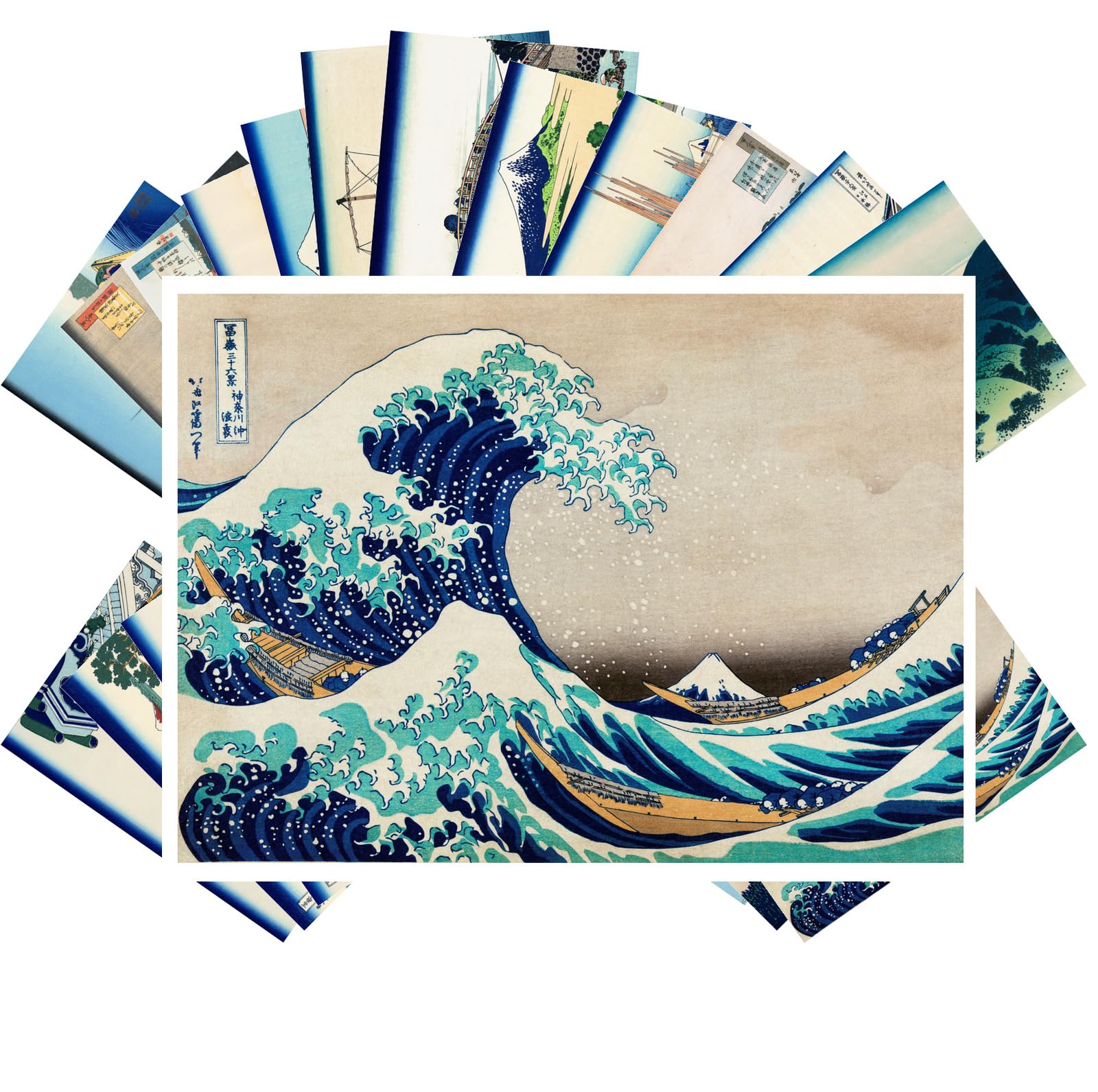 PIXILUV Vintage Postcards (24 pcs 4"x6" each) Great Wave of Kanagawa and View of Fuji by Hokusai Vintage Antique Japan Book Illustration Poster